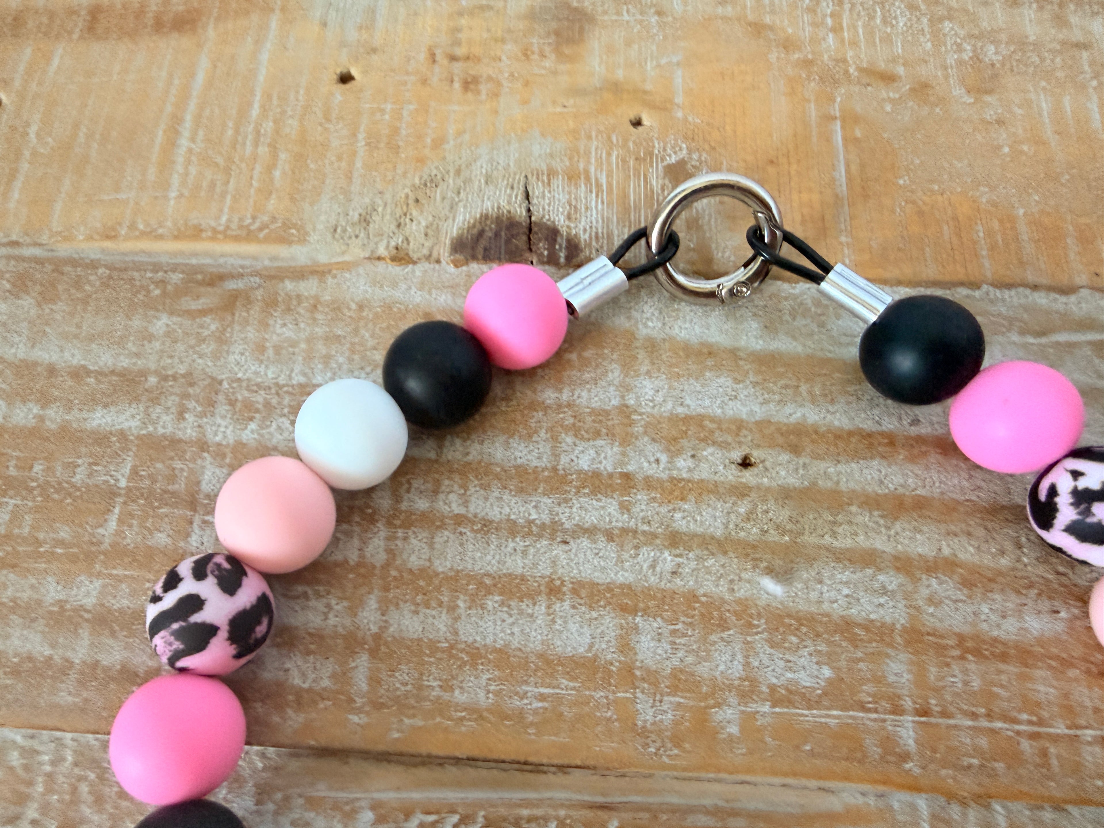 Bubblegum Cheetah Dog Bead Necklace with ID Tag