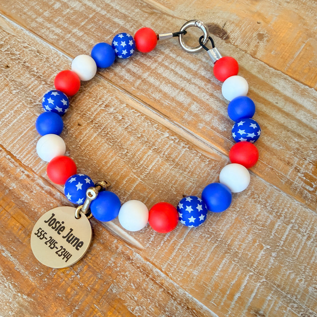 Patriotic Stars Bead Necklace with ID Tag
