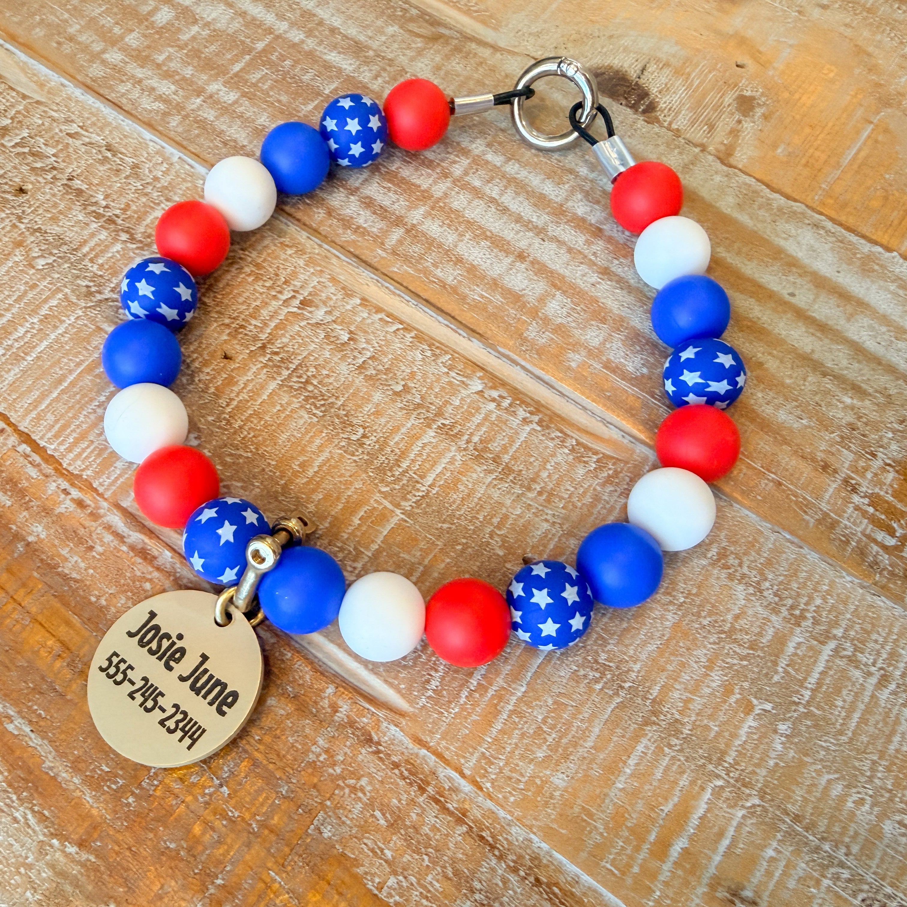 Patriotic Stars Bead Necklace with ID Tag