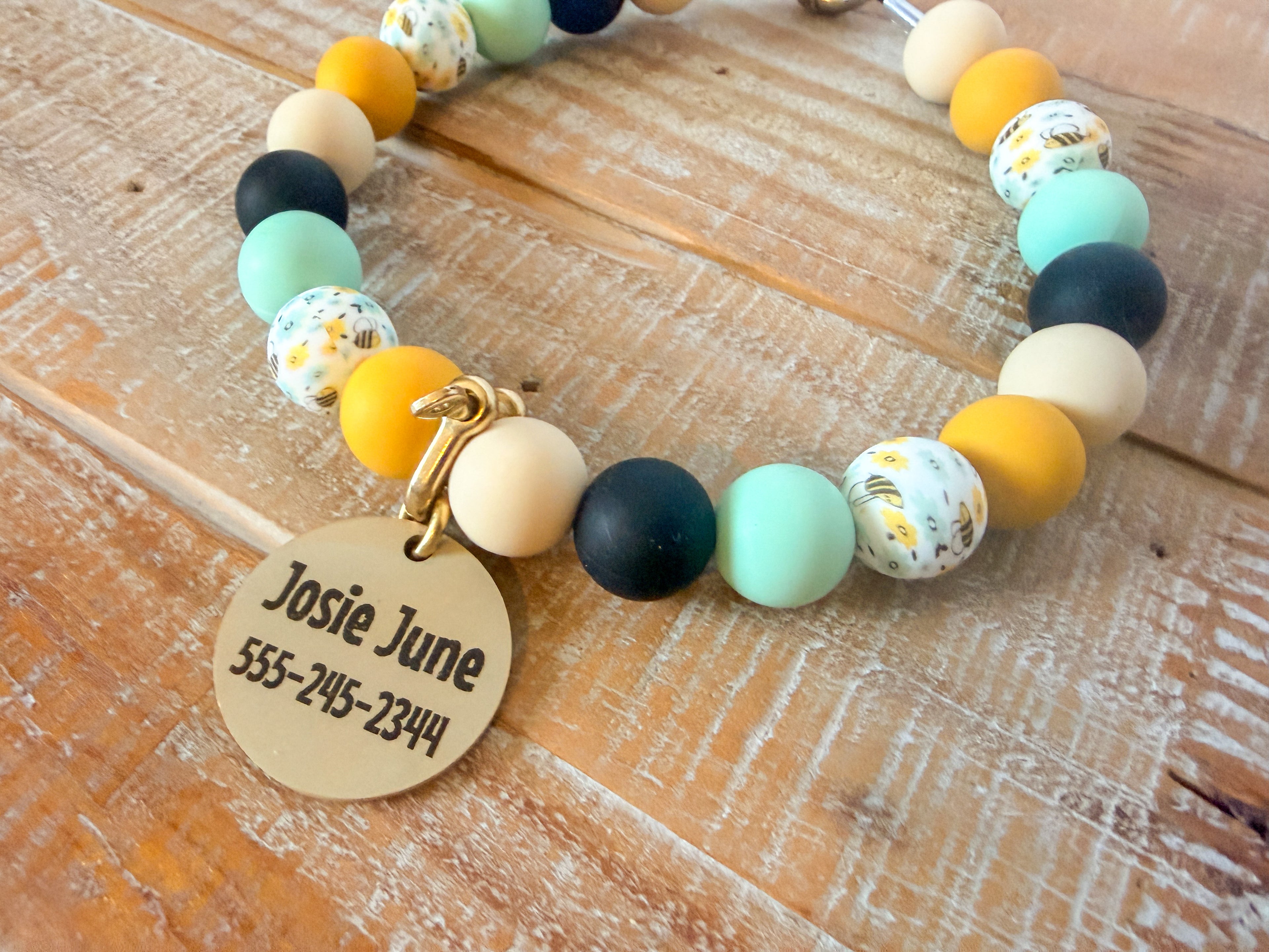 Honeybee Bead Necklace with ID Tag