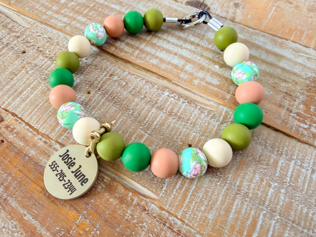 Spring Wildflower Dog Bead Necklace with ID Tag