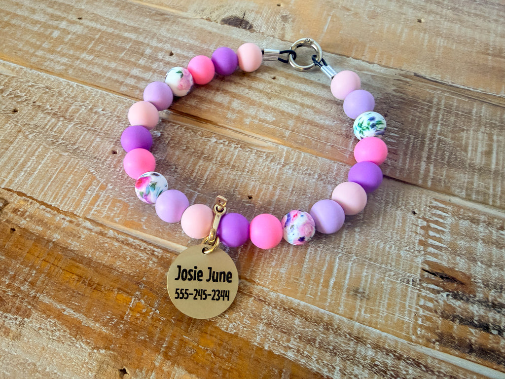 Flower Blossom Dog Bead Necklace with ID Tag