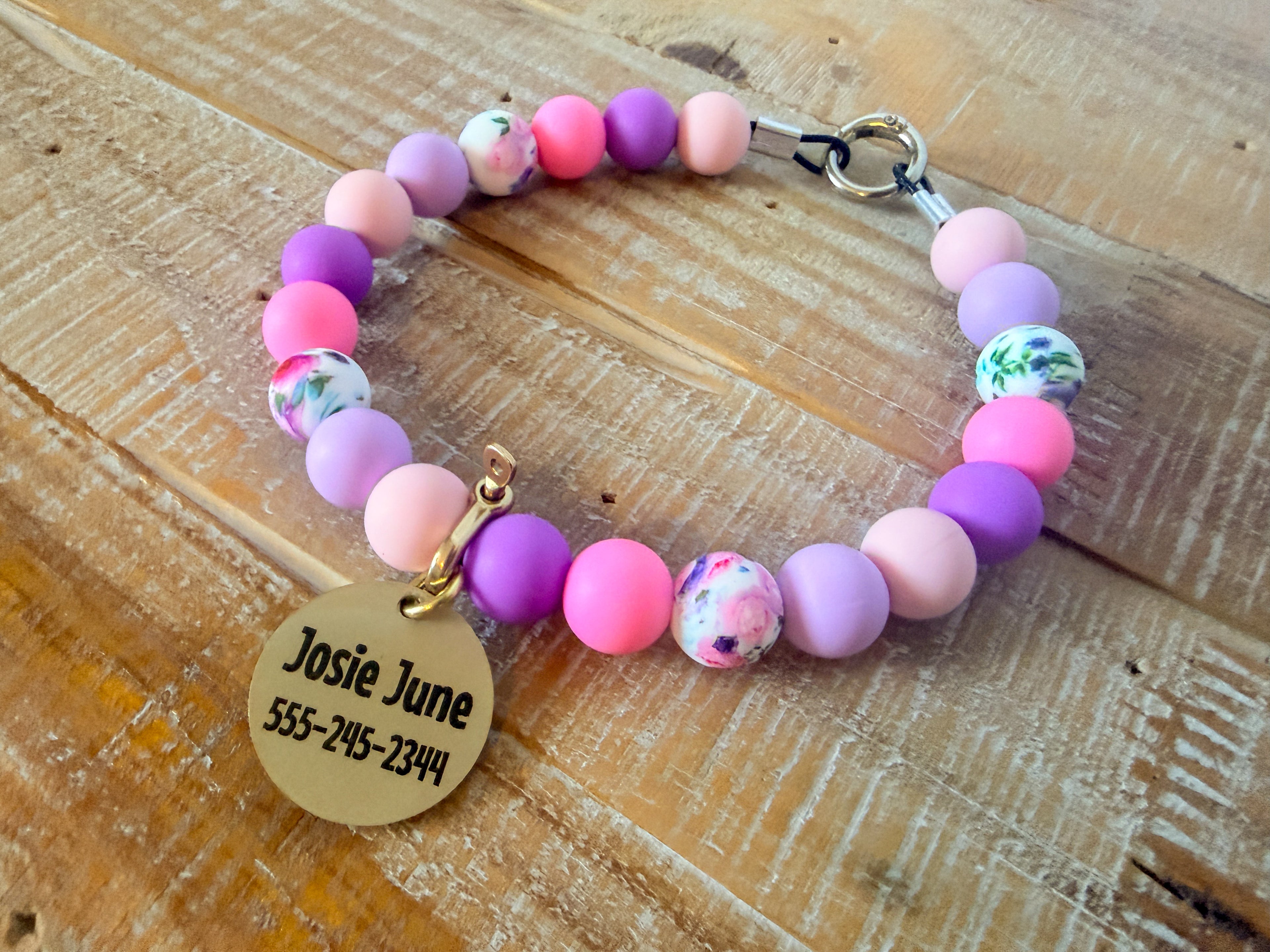 Flower Blossom Dog Bead Necklace with ID Tag
