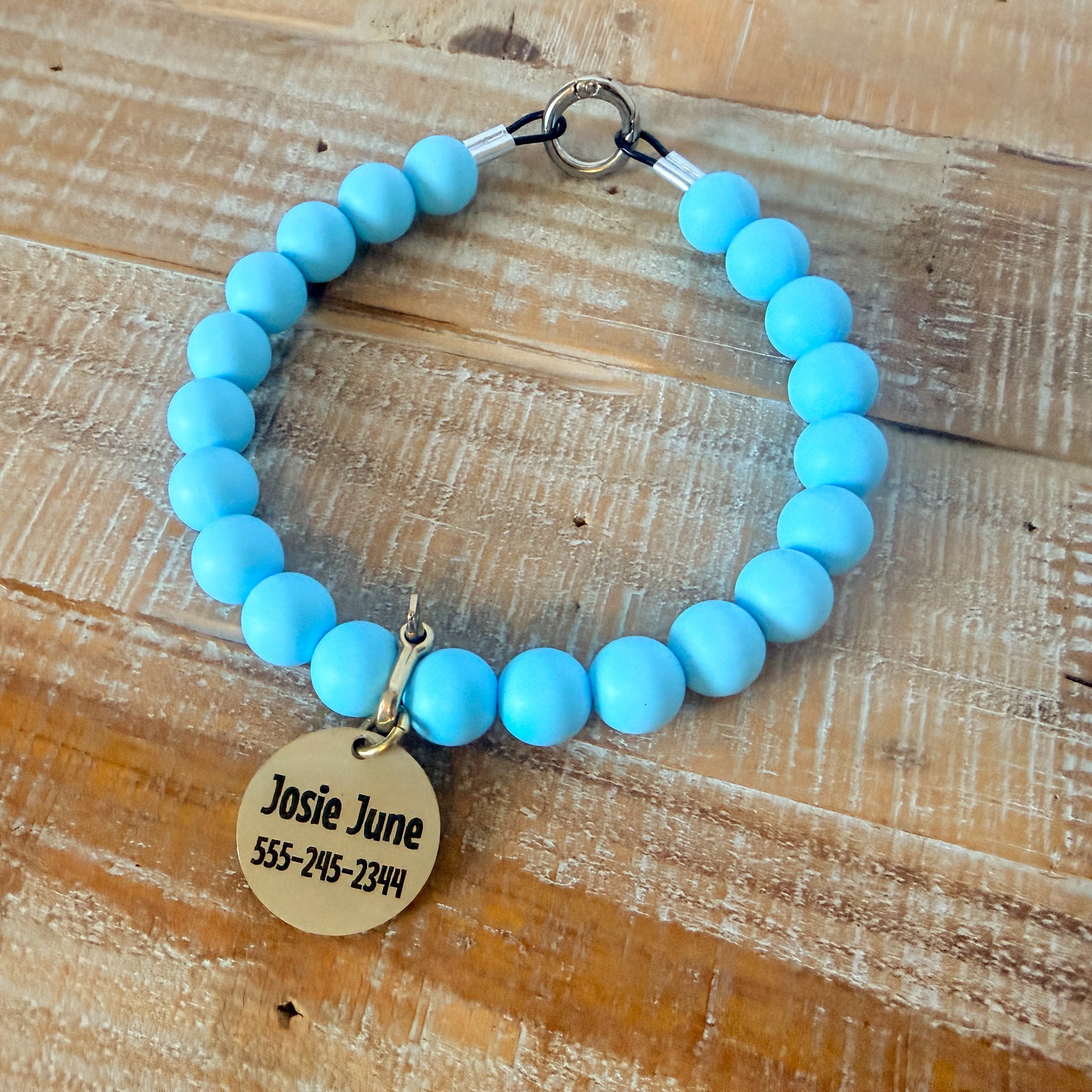 Blue Dog Bead Necklace- Personalized ID Tag
