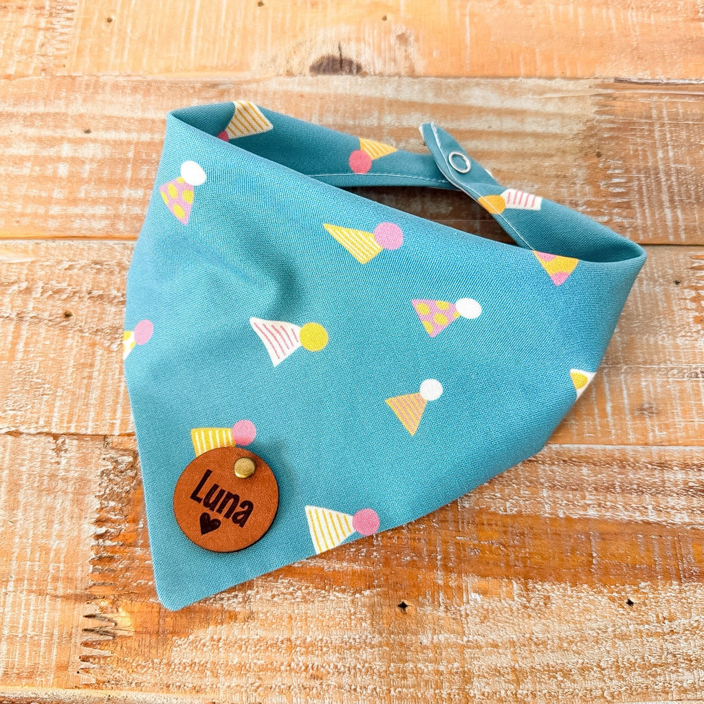 Birthday Hats Personalized Pet Bandana with Leather Name Tag
