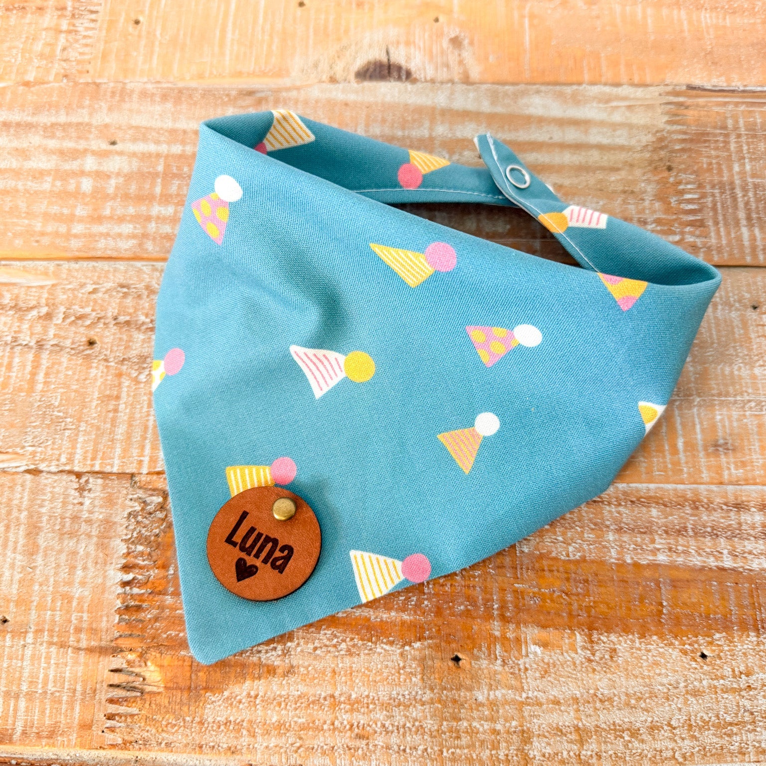 Birthday Hats Personalized Pet Bandana with Leather Name Tag