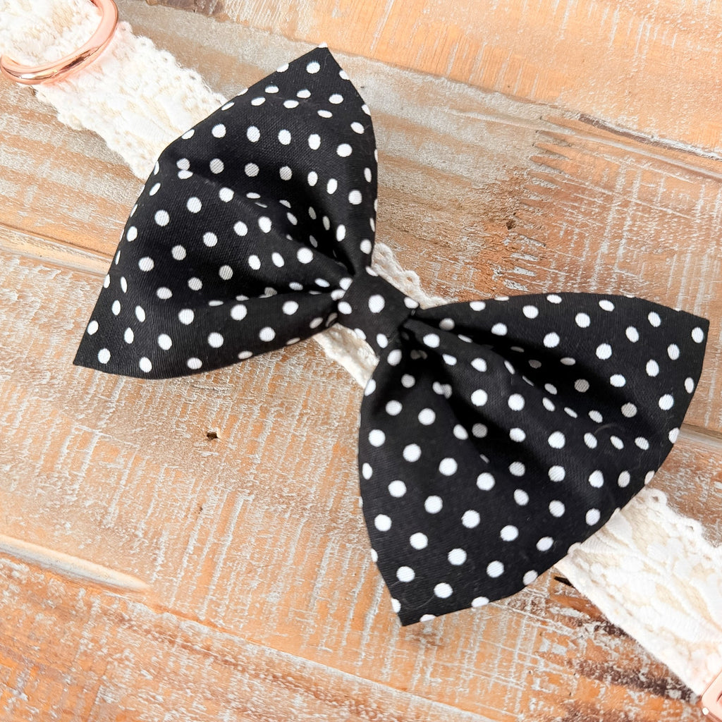 Black Polka Dot Dog Bow tie, Collar Slide