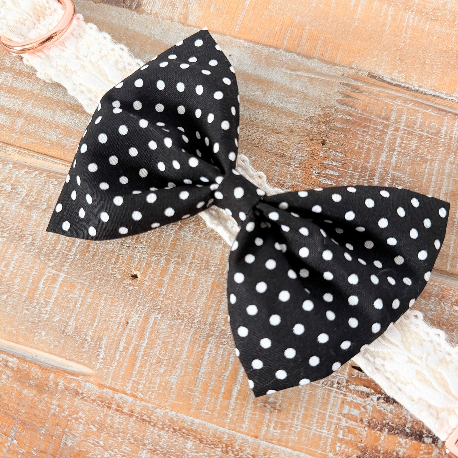 Black Polka Dot Dog Bow tie, Collar Slide