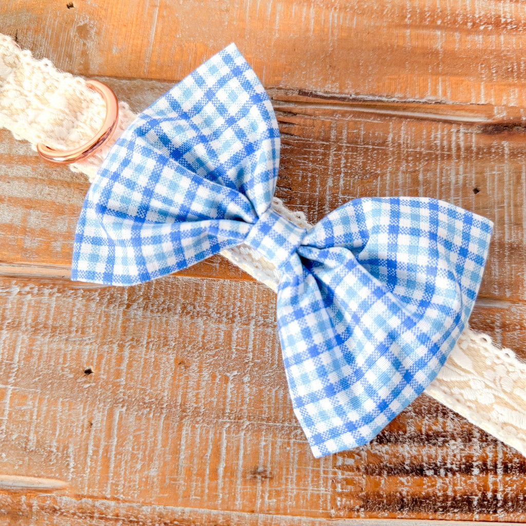 Blue Plaid Dog Bow tie, Collar Slide