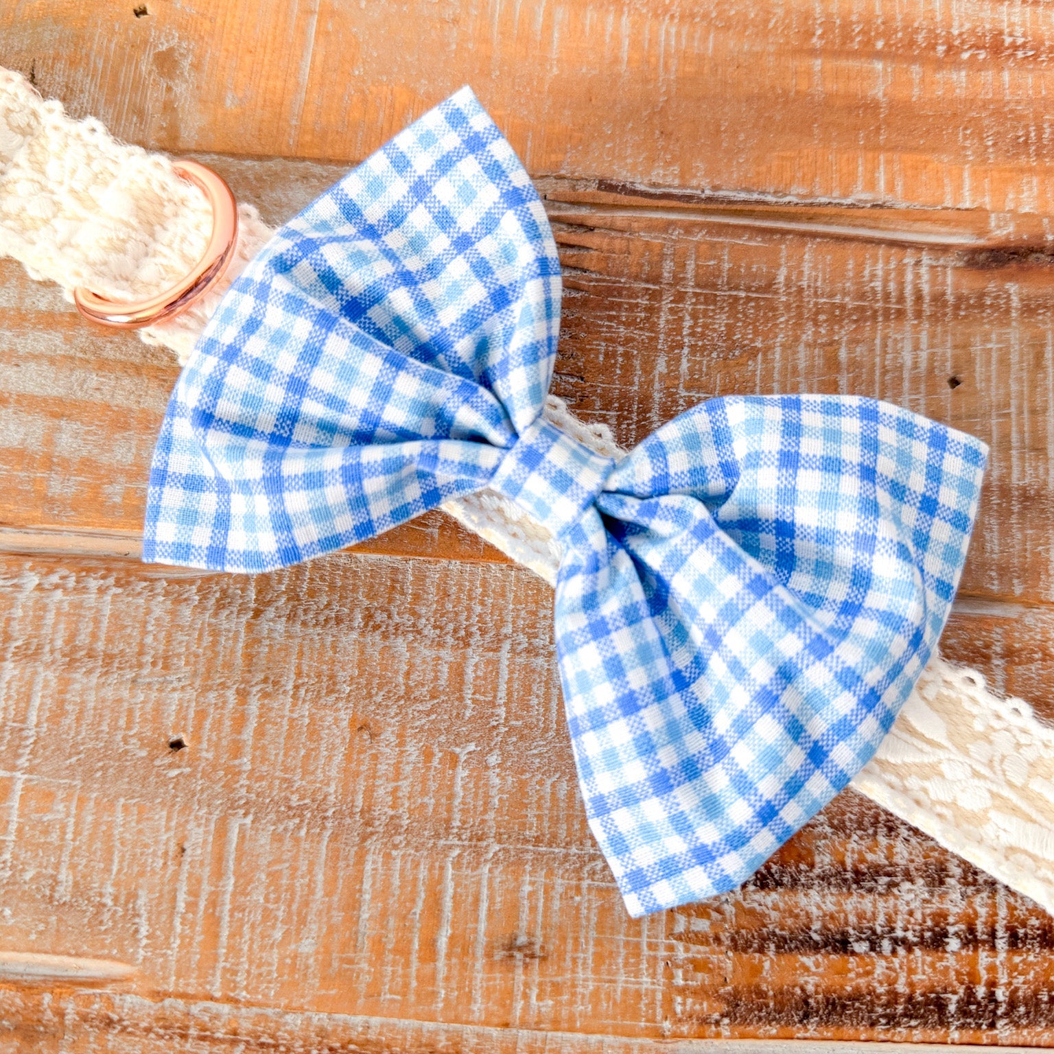 Blue Plaid Dog Bow tie, Collar Slide