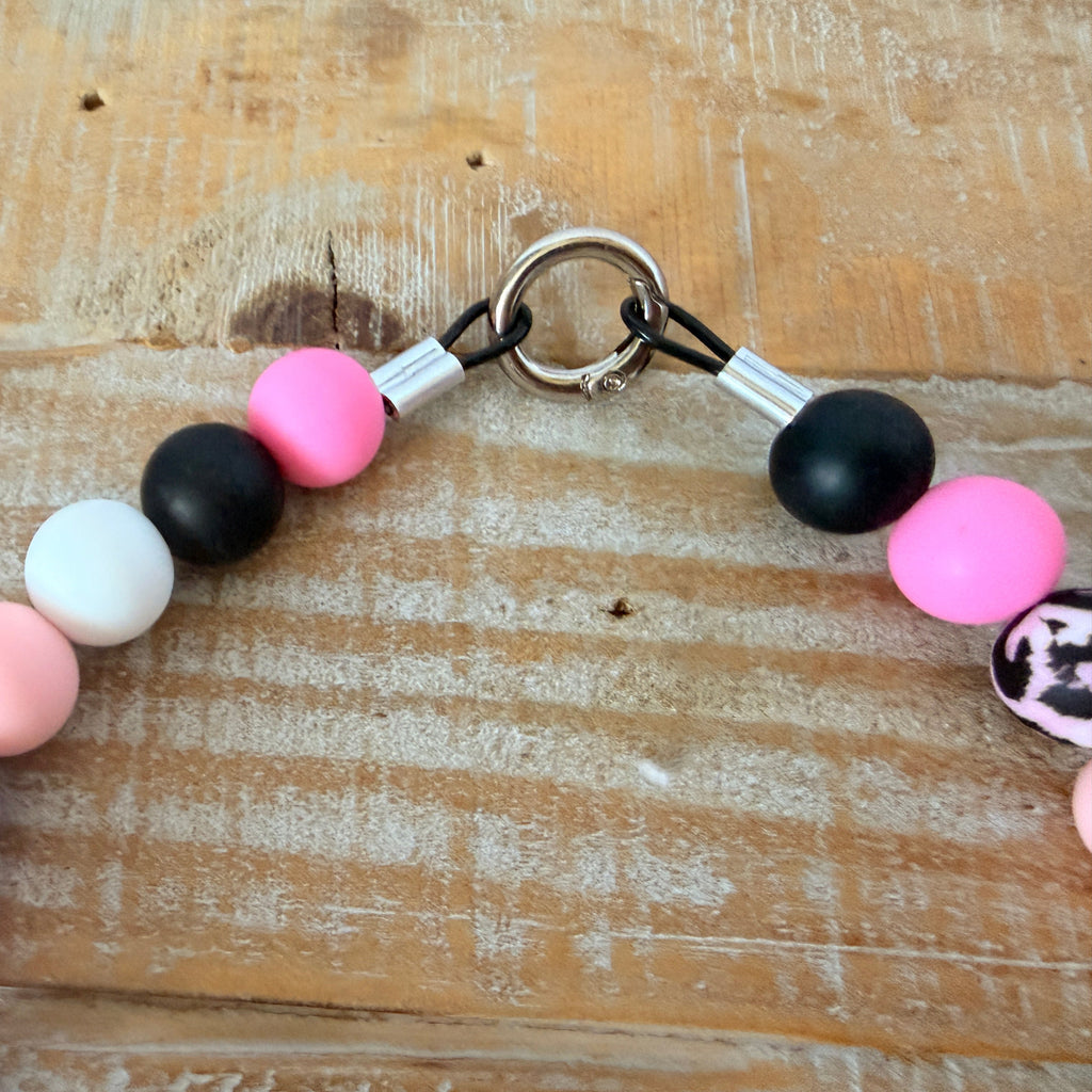 Bubblegum Cheetah Dog Bead Necklace with ID Tag