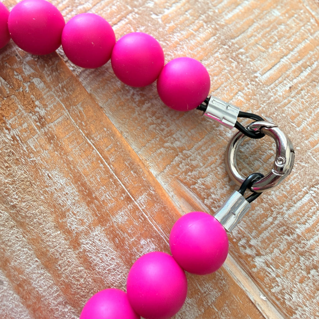 Dark Pink Dog Bead Necklace- Personalized ID Tag