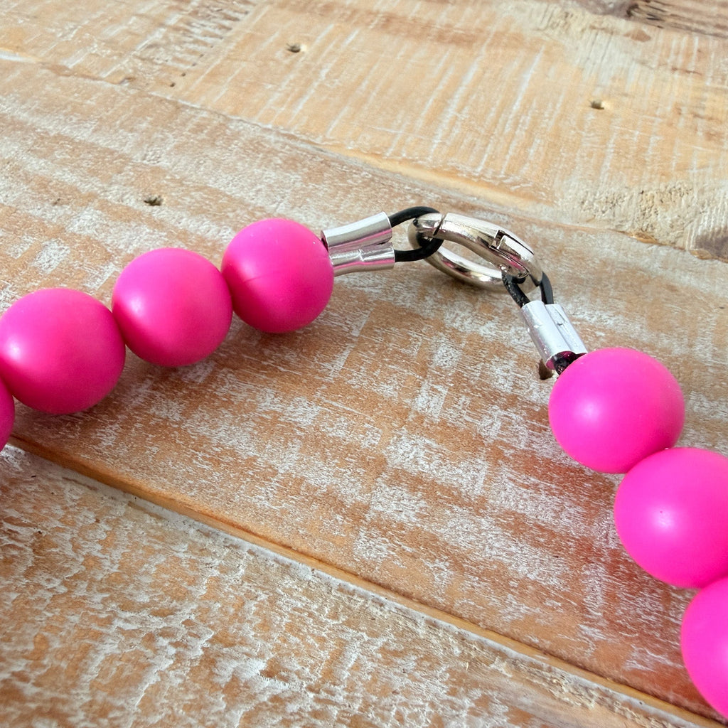 Dark Pink Dog Bead Necklace- Personalized ID Tag
