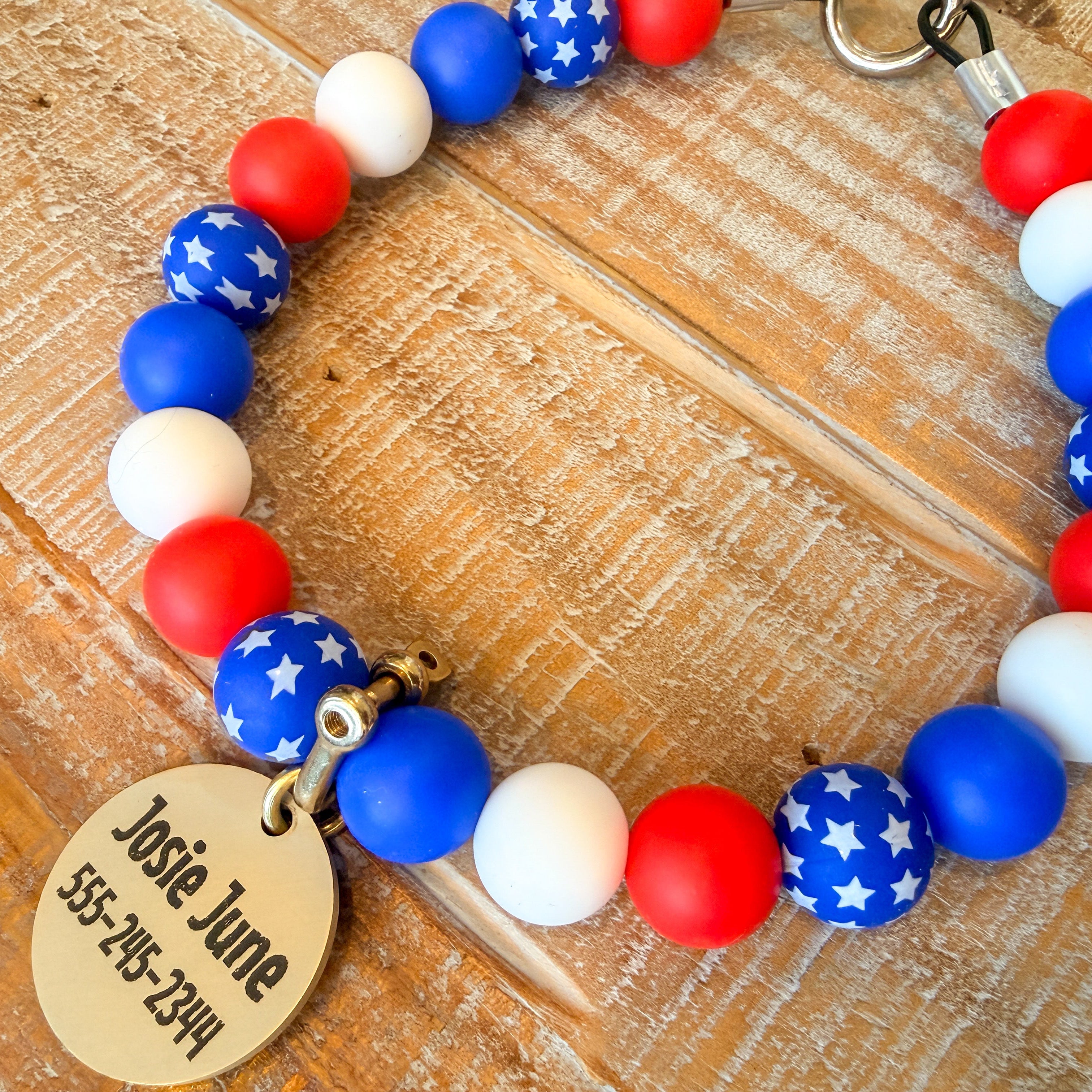 Patriotic Stars Bead Necklace with ID Tag