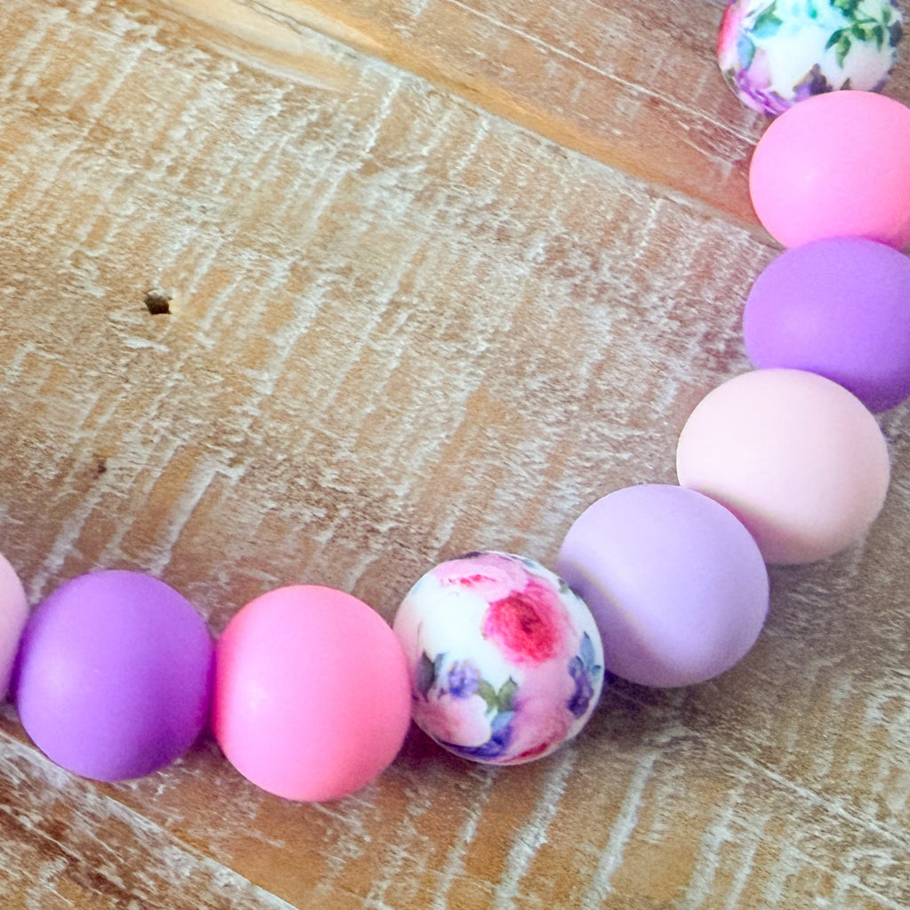 Flower Blossom Dog Bead Necklace with ID Tag