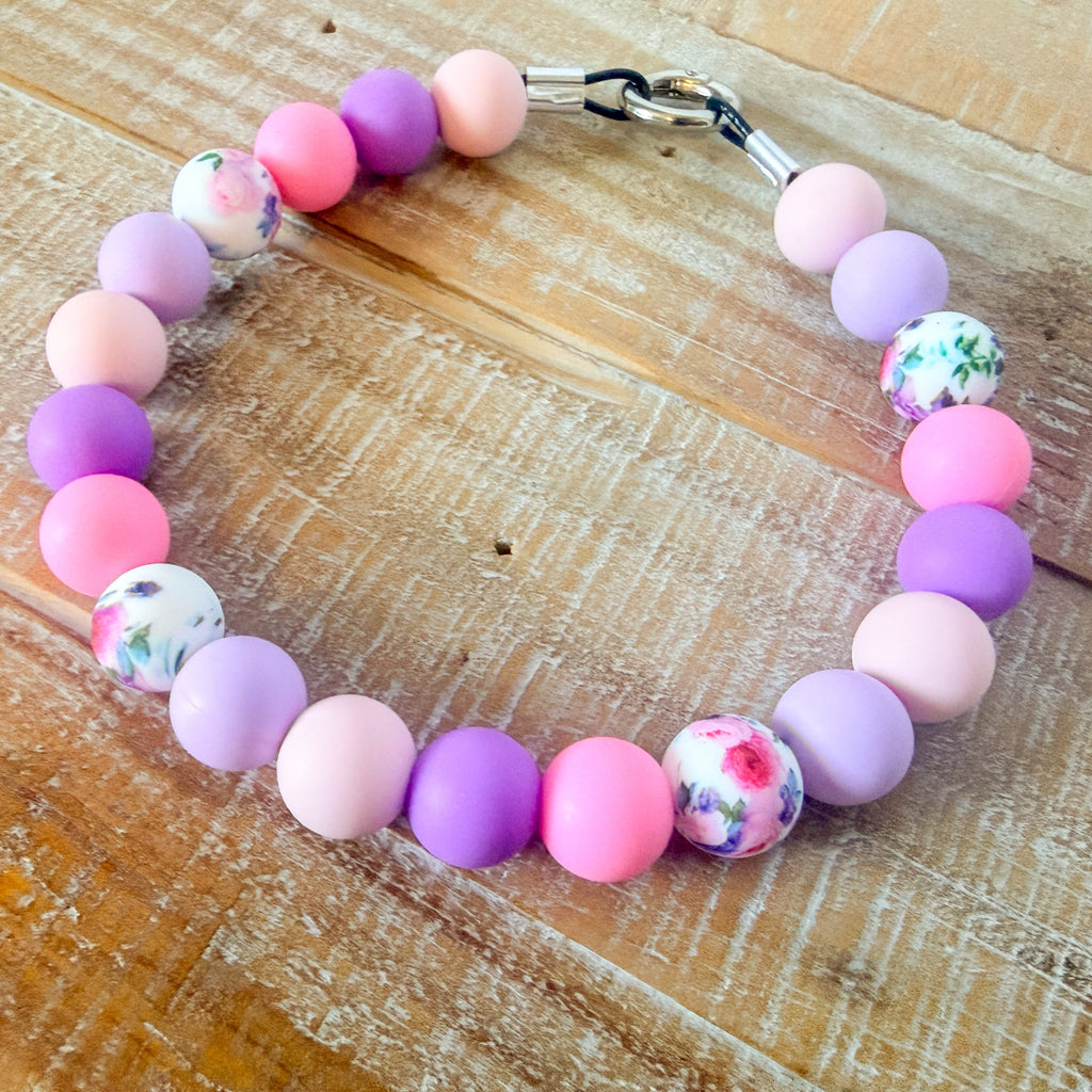 Flower Blossom Dog Bead Necklace with ID Tag