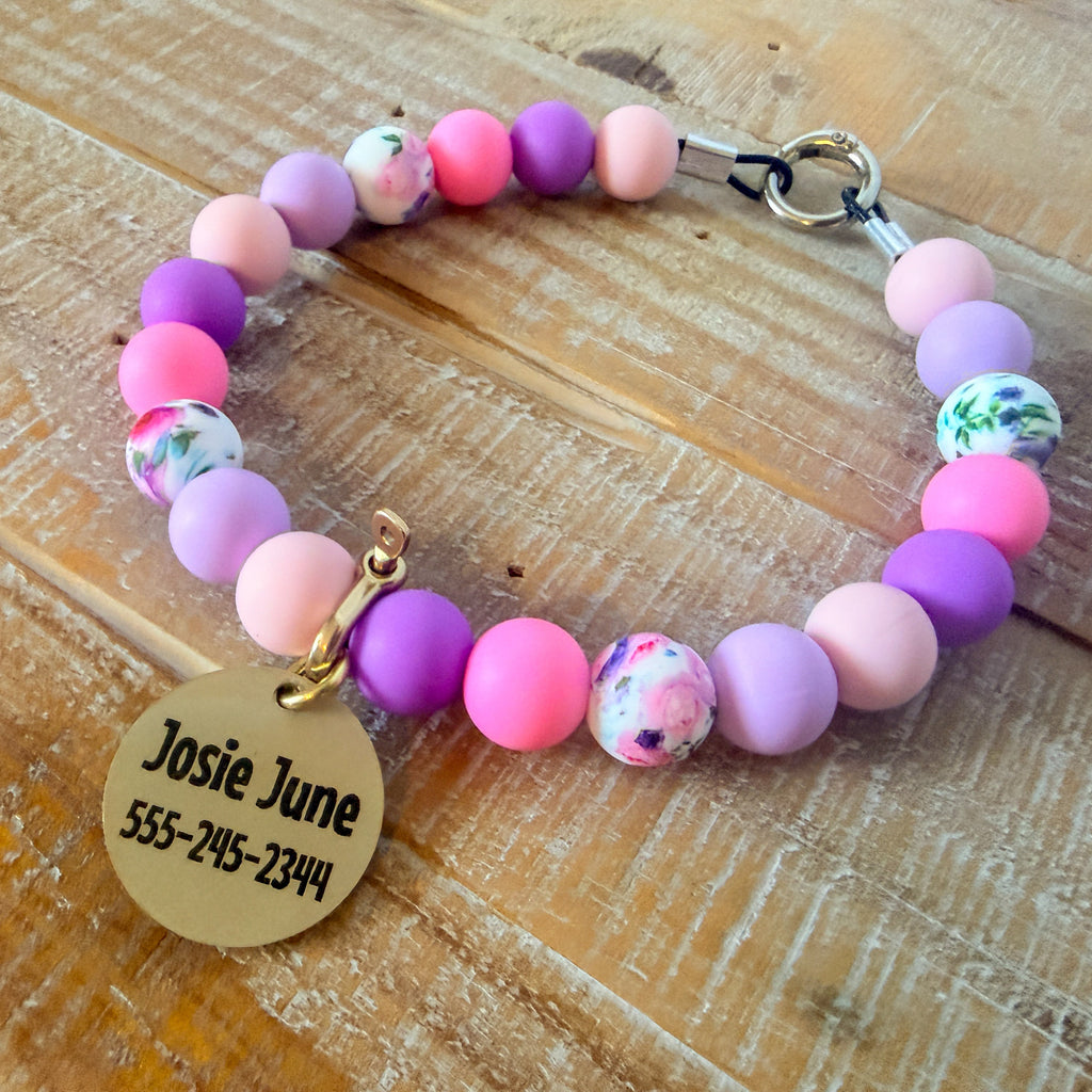 Flower Blossom Dog Bead Necklace with ID Tag