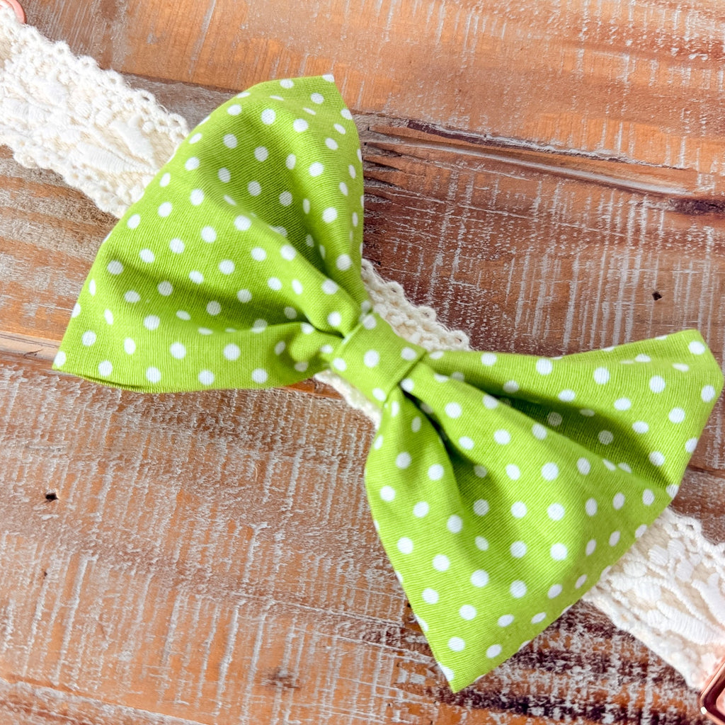 Green Polka Dot Dog Bow tie, Collar Slide