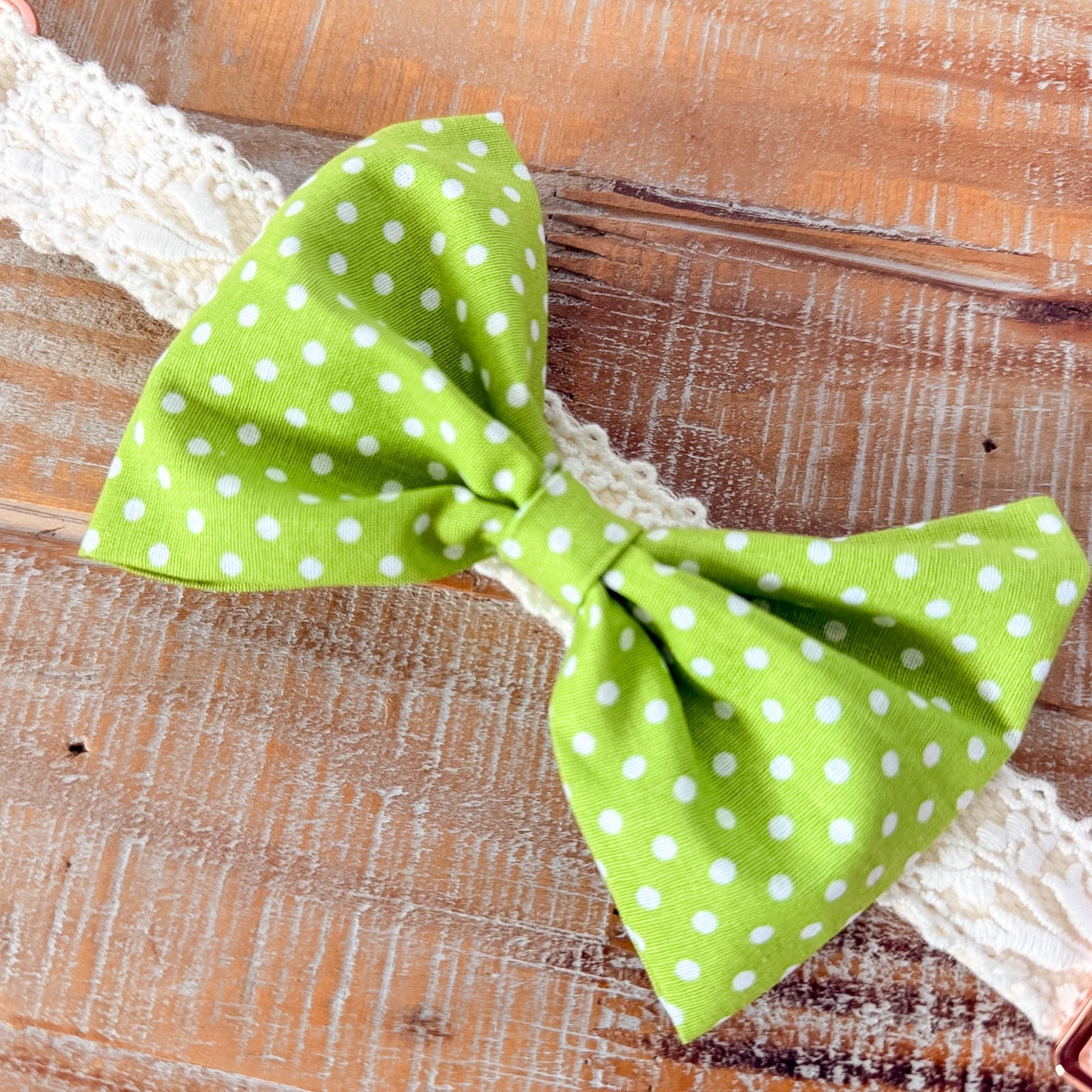 Green Polka Dot Dog Bow tie, Collar Slide