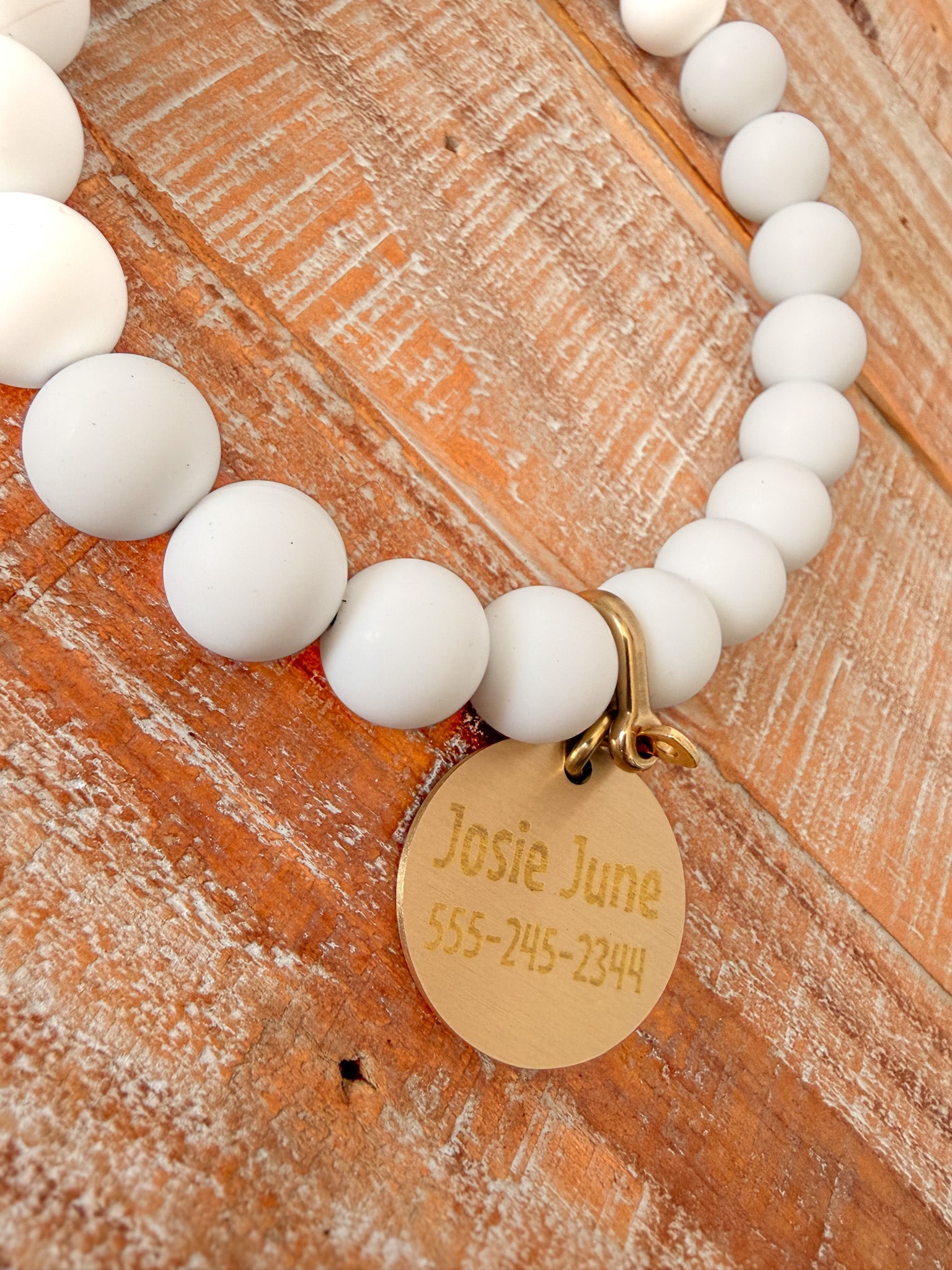 White Dog Bead Necklace- Personalized ID Tag