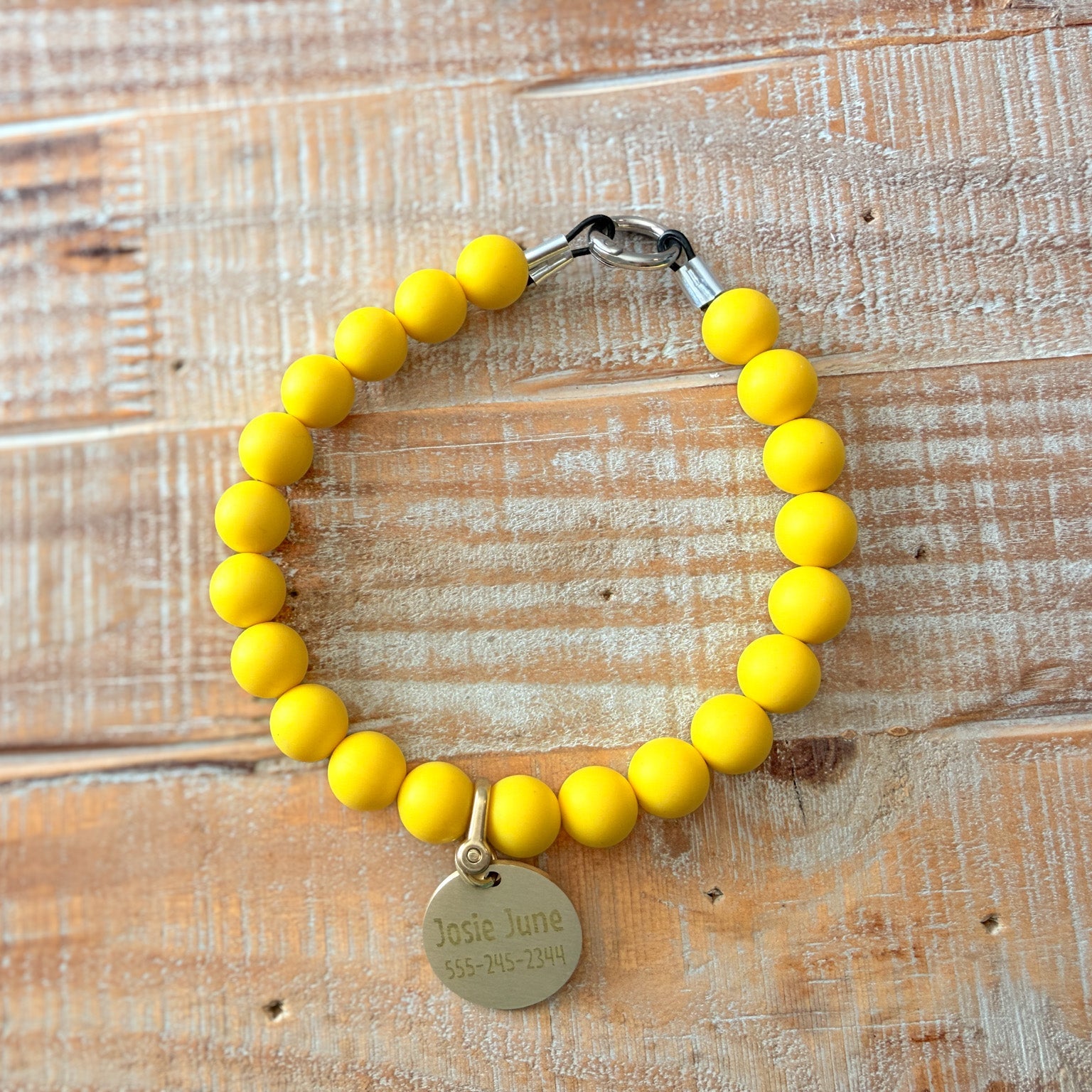Yellow Dog Bead Necklace- Personalized ID Tag