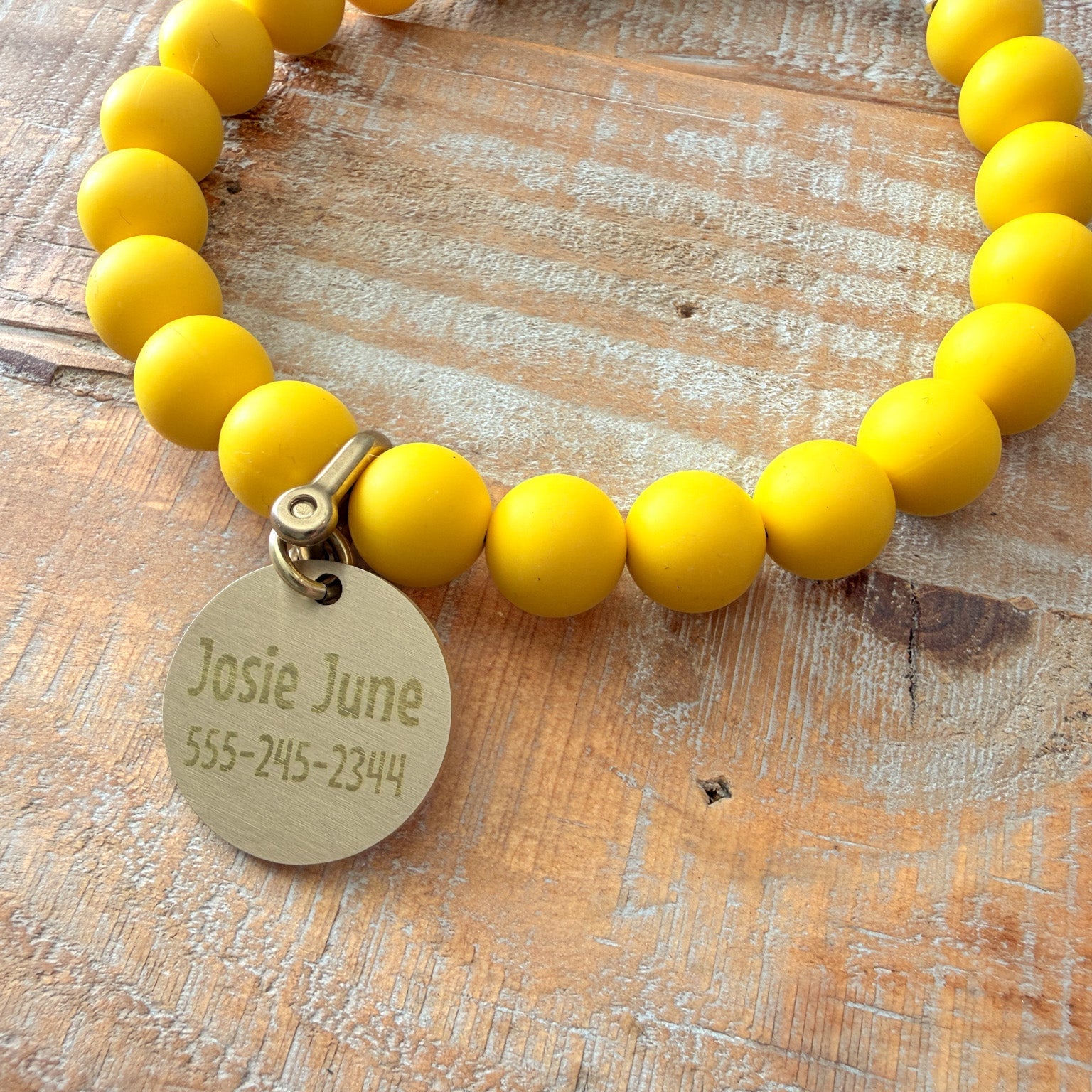 Yellow Dog Bead Necklace- Personalized ID Tag