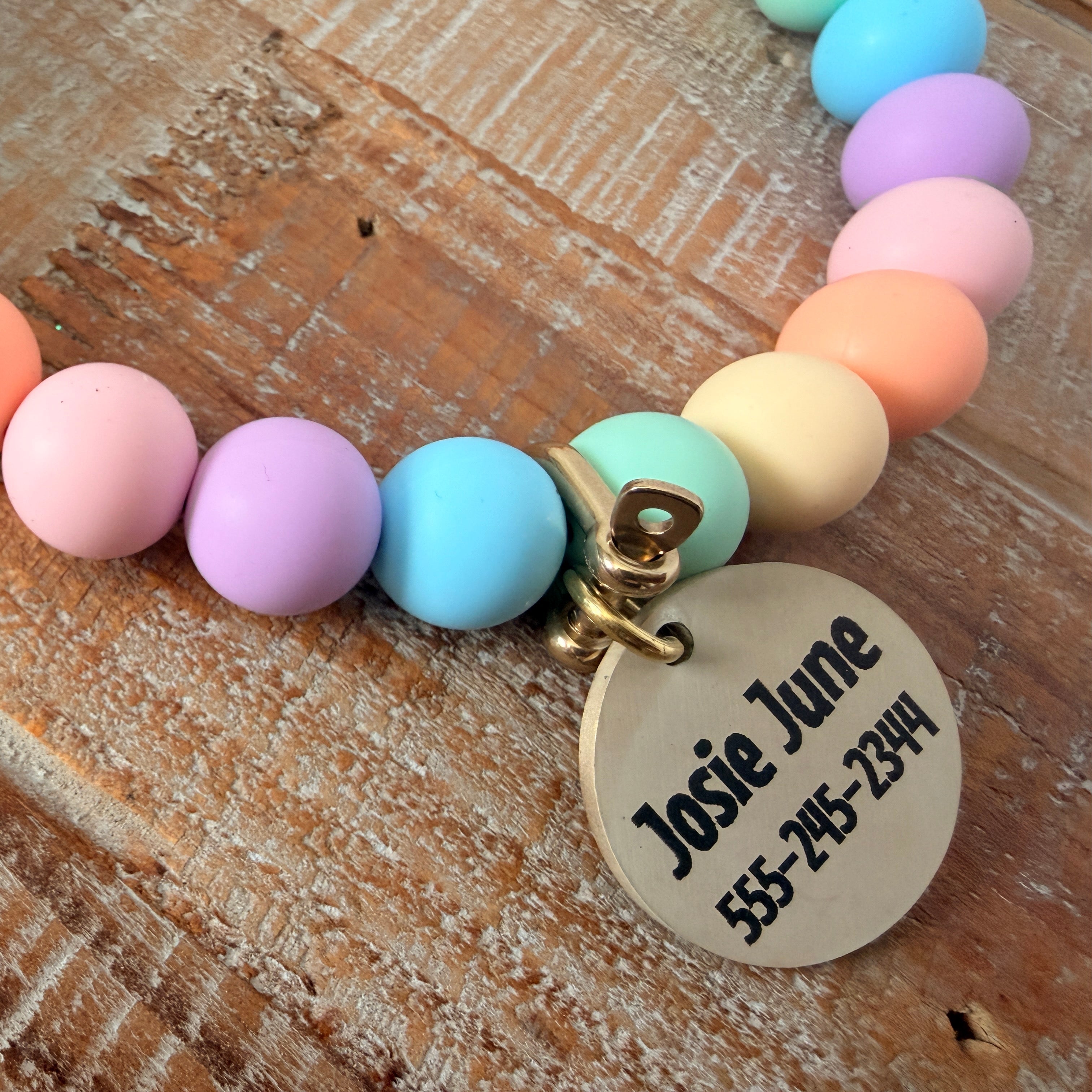 Pastel Rainbow Dog Bead Necklace- Personalized ID Tag