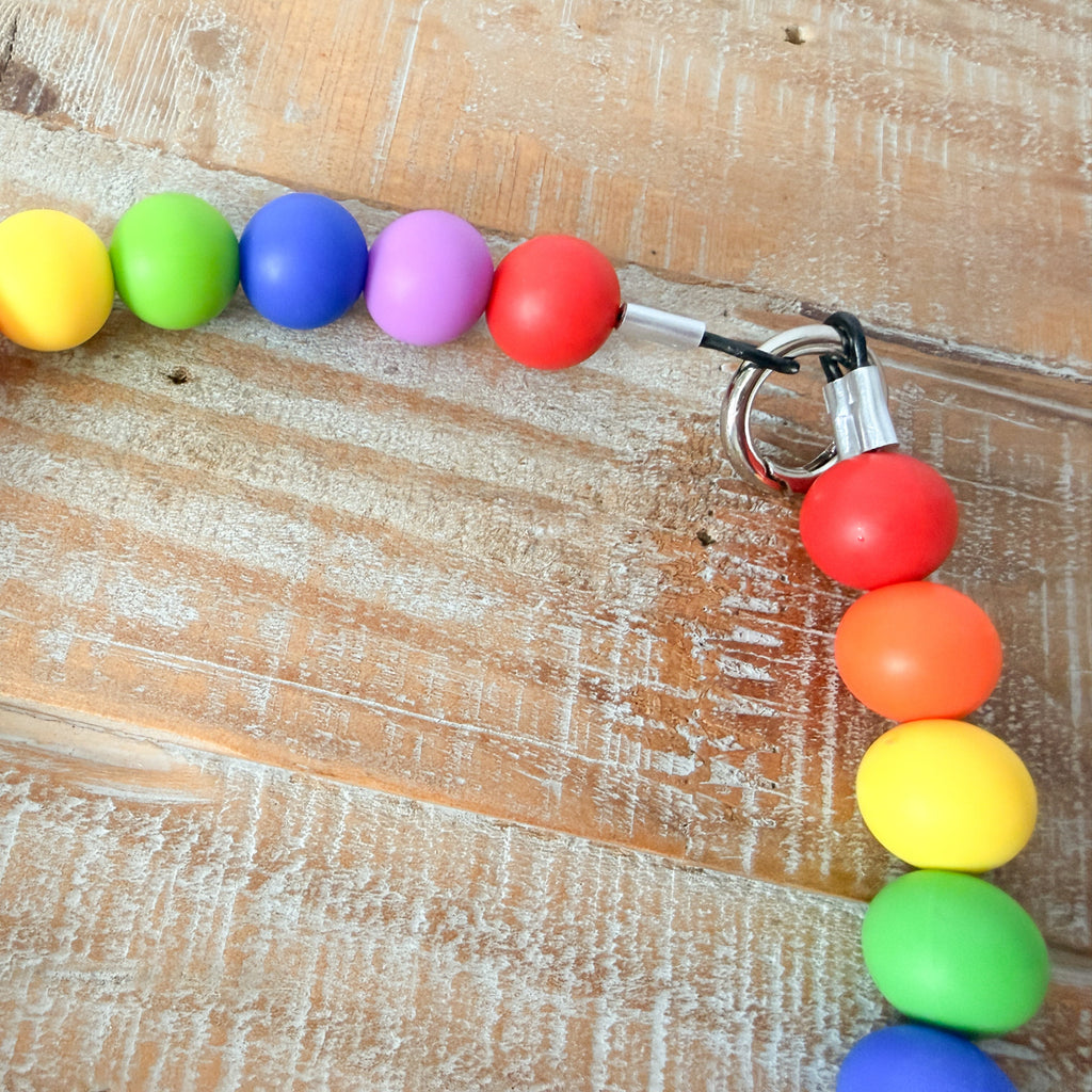Bright Rainbow Dog Bead Necklace- Personalized ID Tag