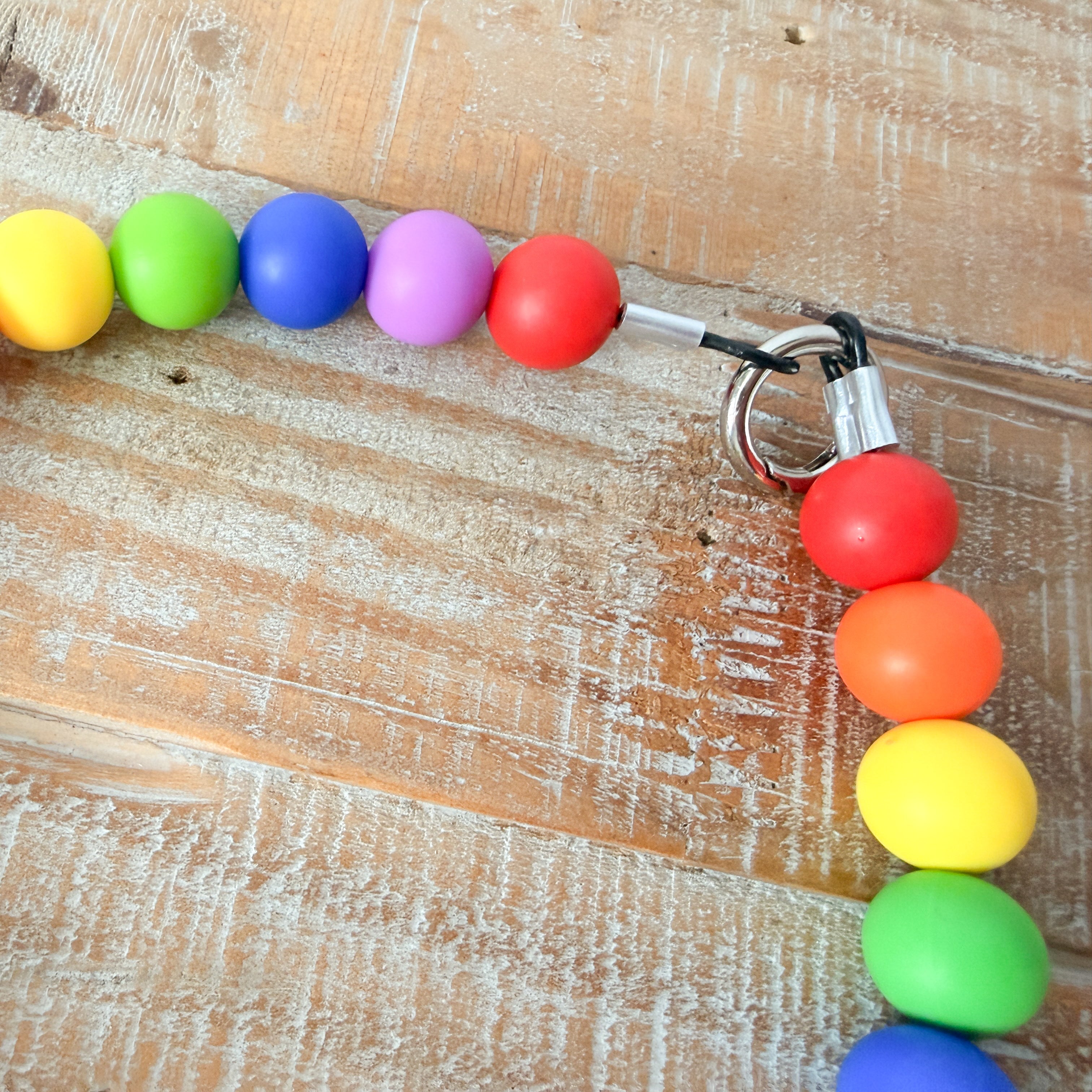 Bright Rainbow Dog Bead Necklace- Personalized ID Tag