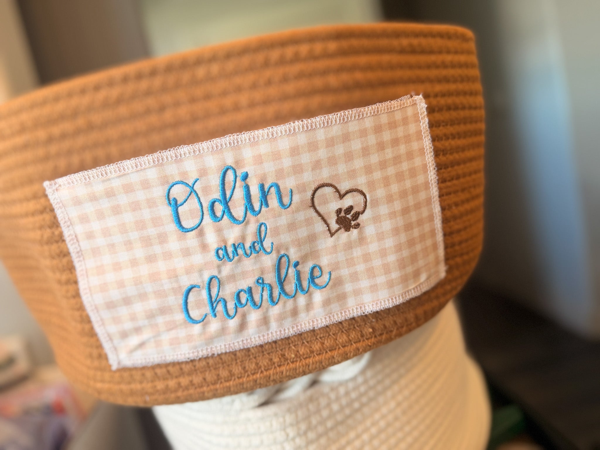 Personalized Cotton Rope Pet Toy Basket – Embroidered Name Storage Container