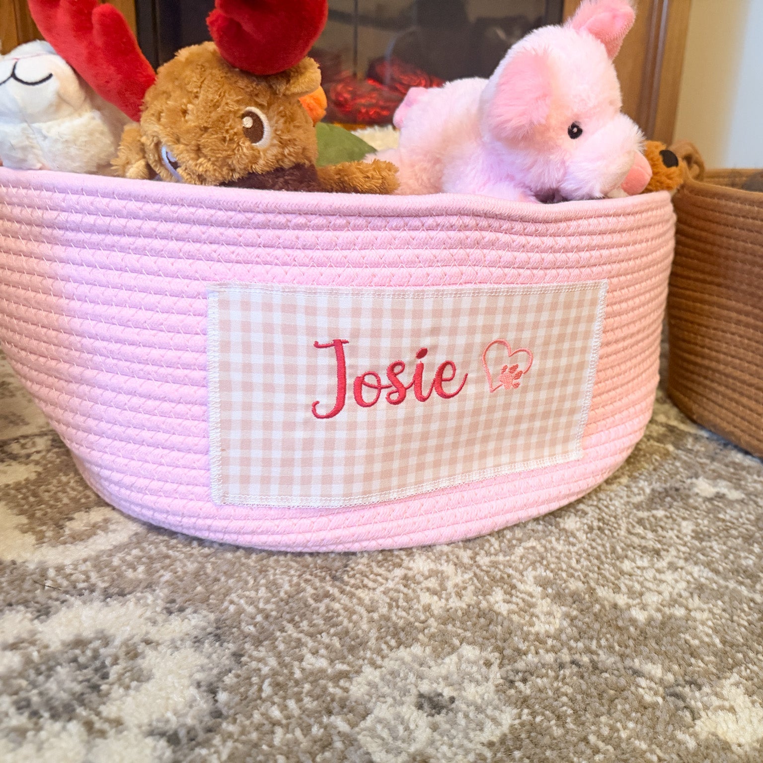 Personalized Cotton Rope Pet Toy Basket – Embroidered Name Storage Container