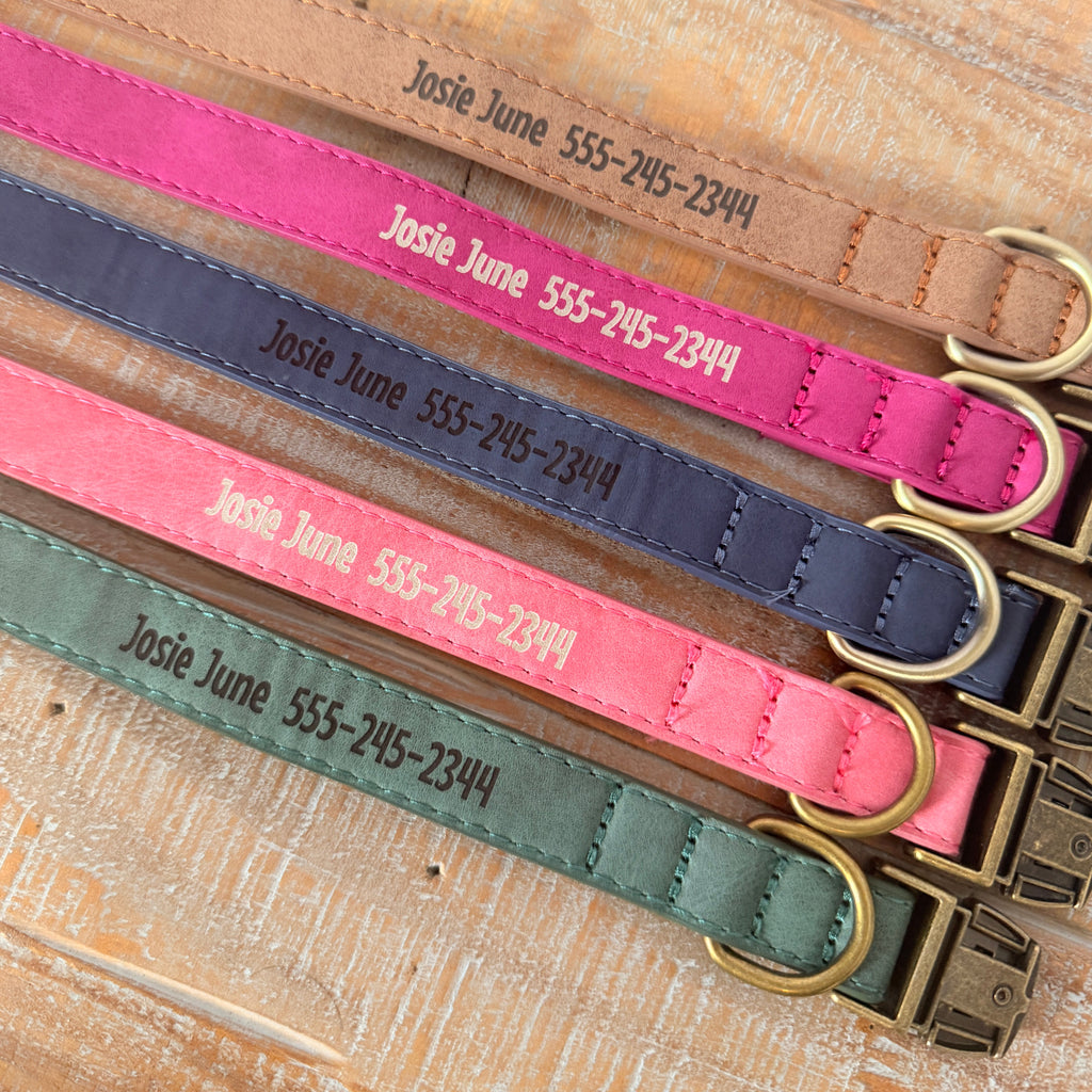 Personalized Dog Collar, Leather Pet Collars with Brass Hardware