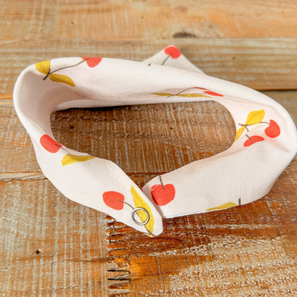 Cherries and Cream Personalized Pet Bandana with Leather Name Tag
