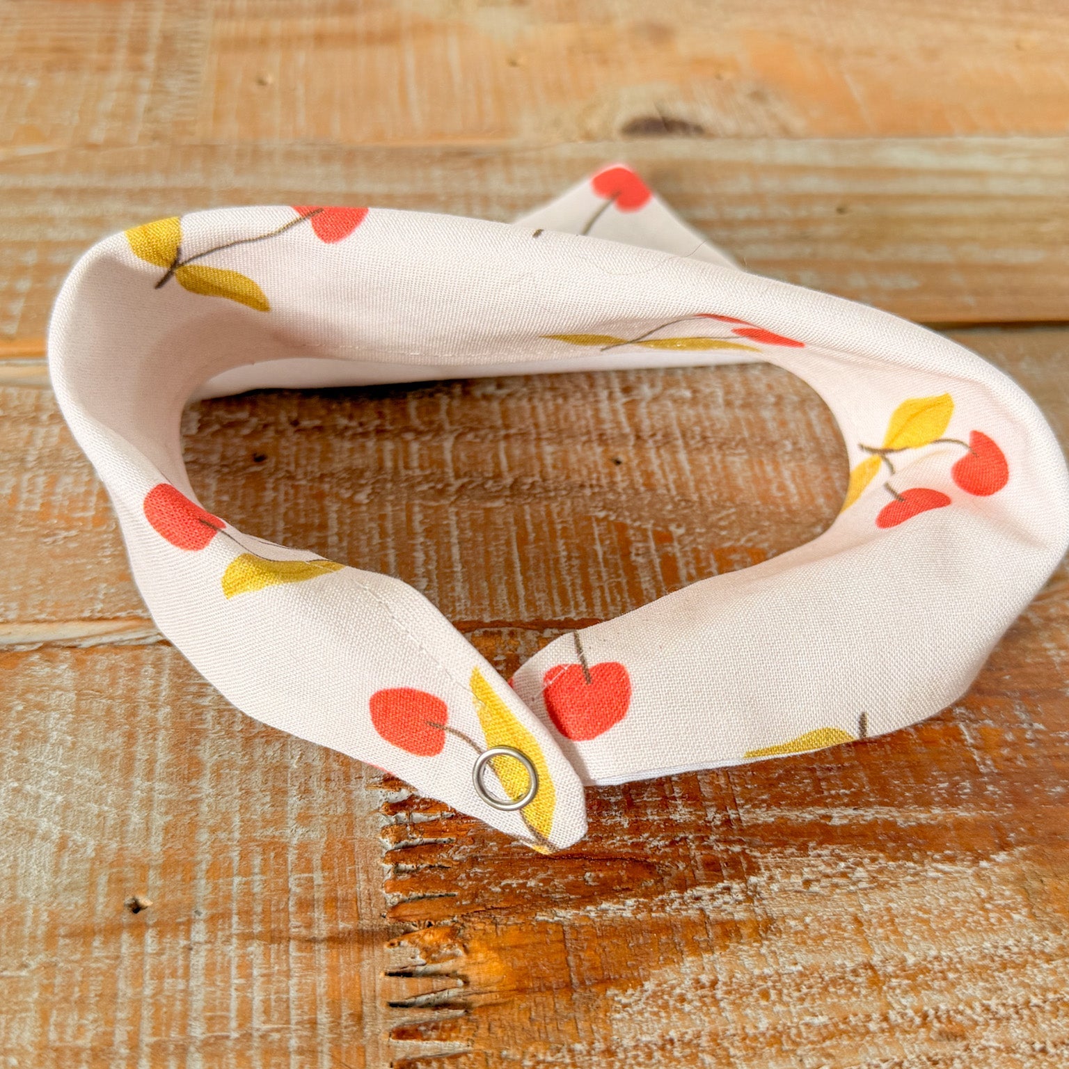 Cherries and Cream Personalized Pet Bandana with Leather Name Tag