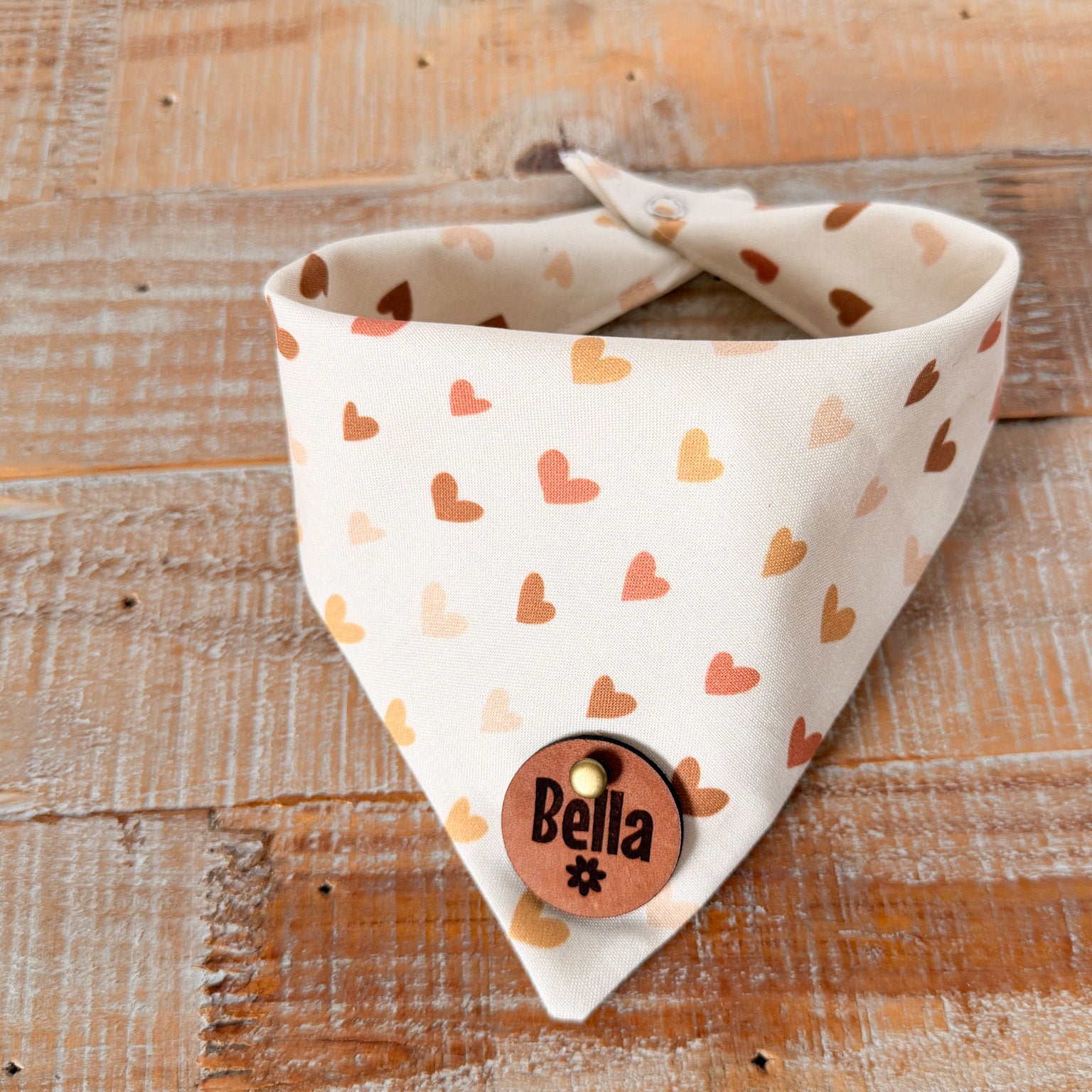 Ombre Hearts Personalized Pet Bandana with Leather Name Tag