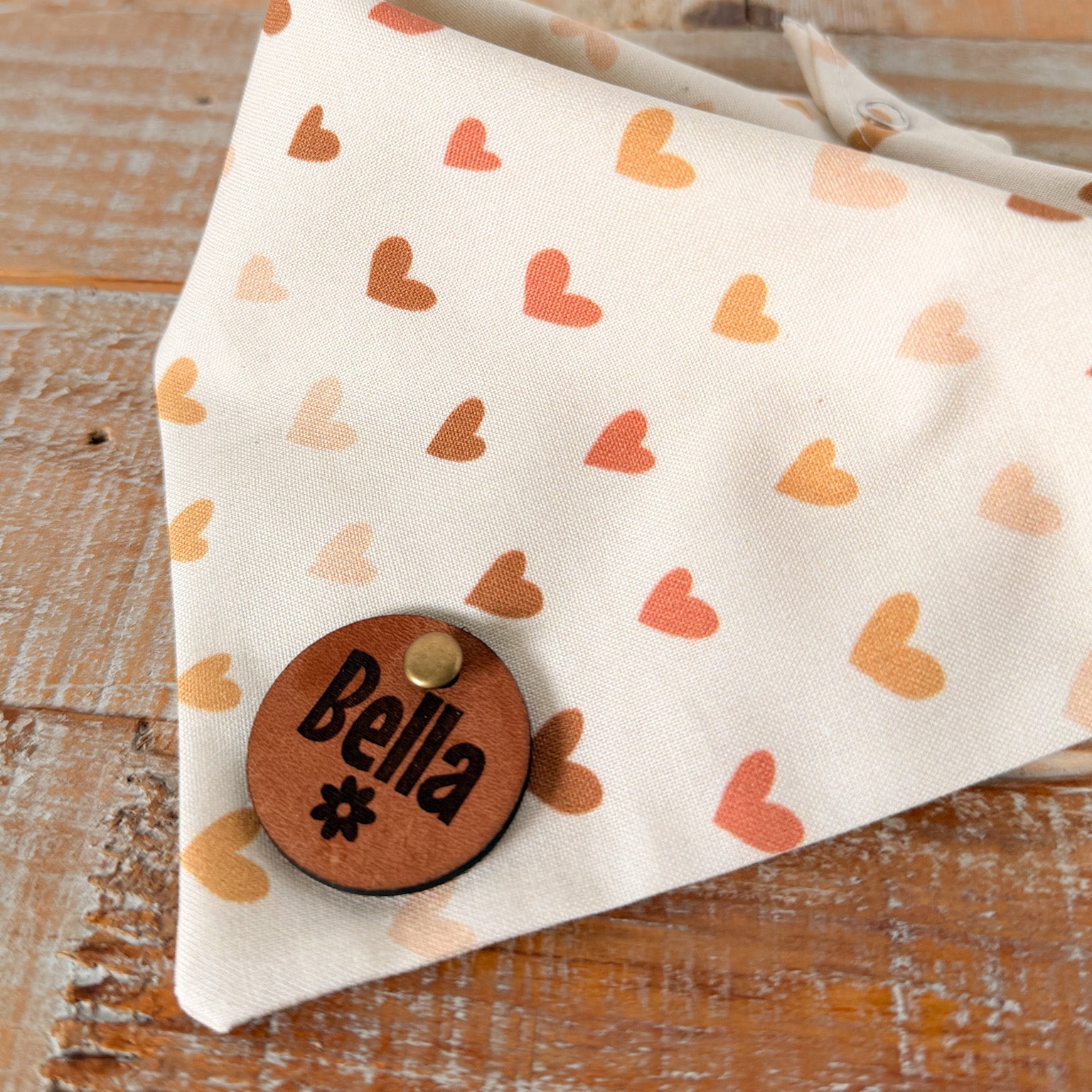 Ombre Hearts Personalized Pet Bandana with Leather Name Tag