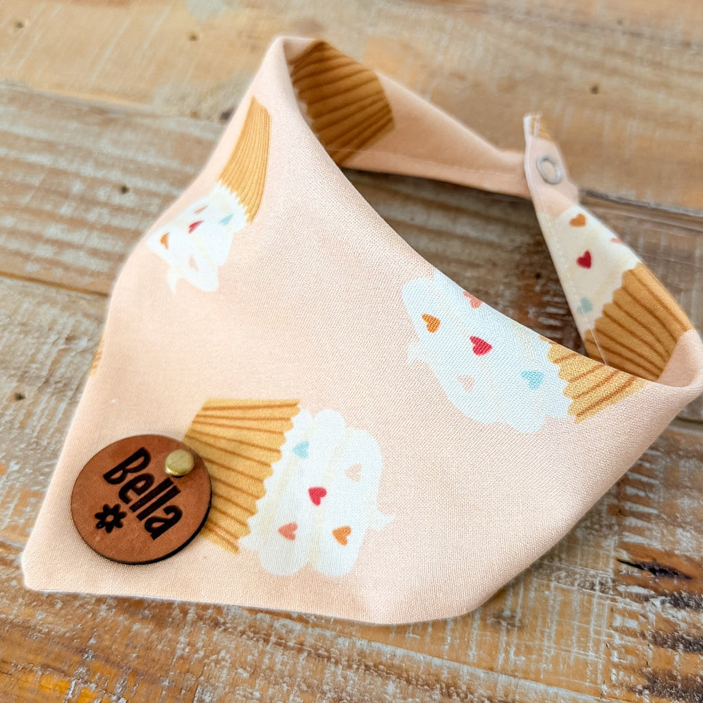 Cuppy Cakes Personalized Pet Bandana with Leather Name Tag