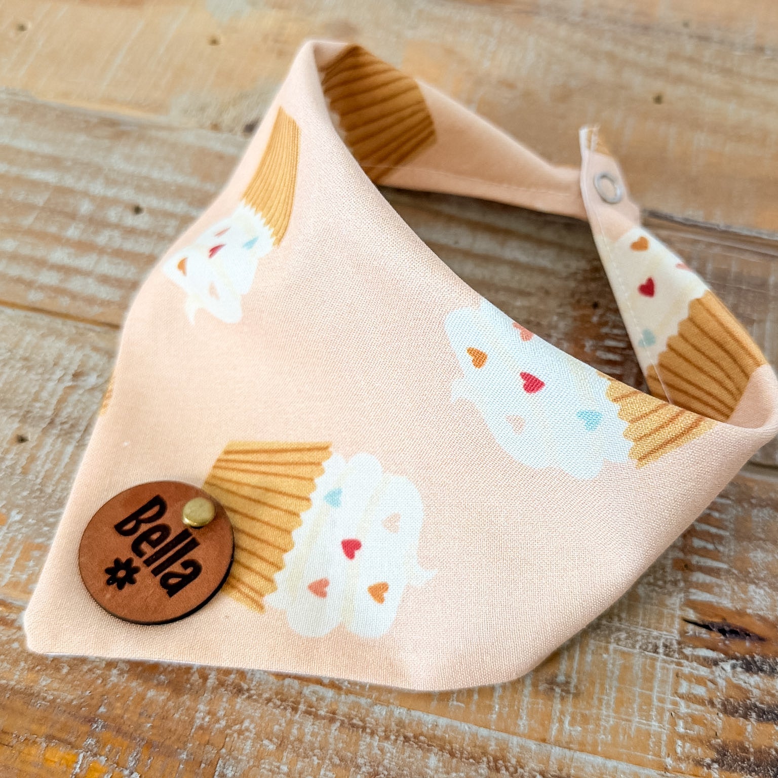 Cuppy Cakes Personalized Pet Bandana with Leather Name Tag
