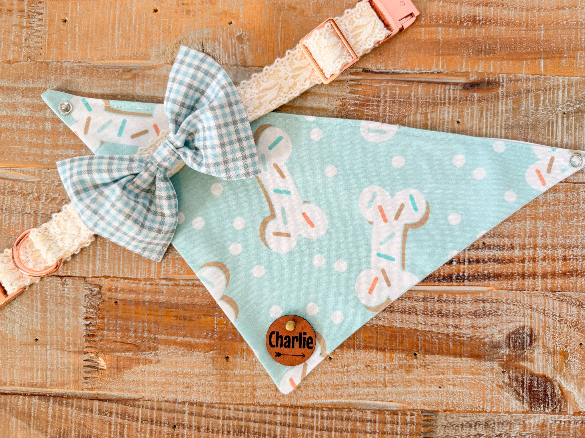 Blue Plaid Dog Bow tie, Collar Slide