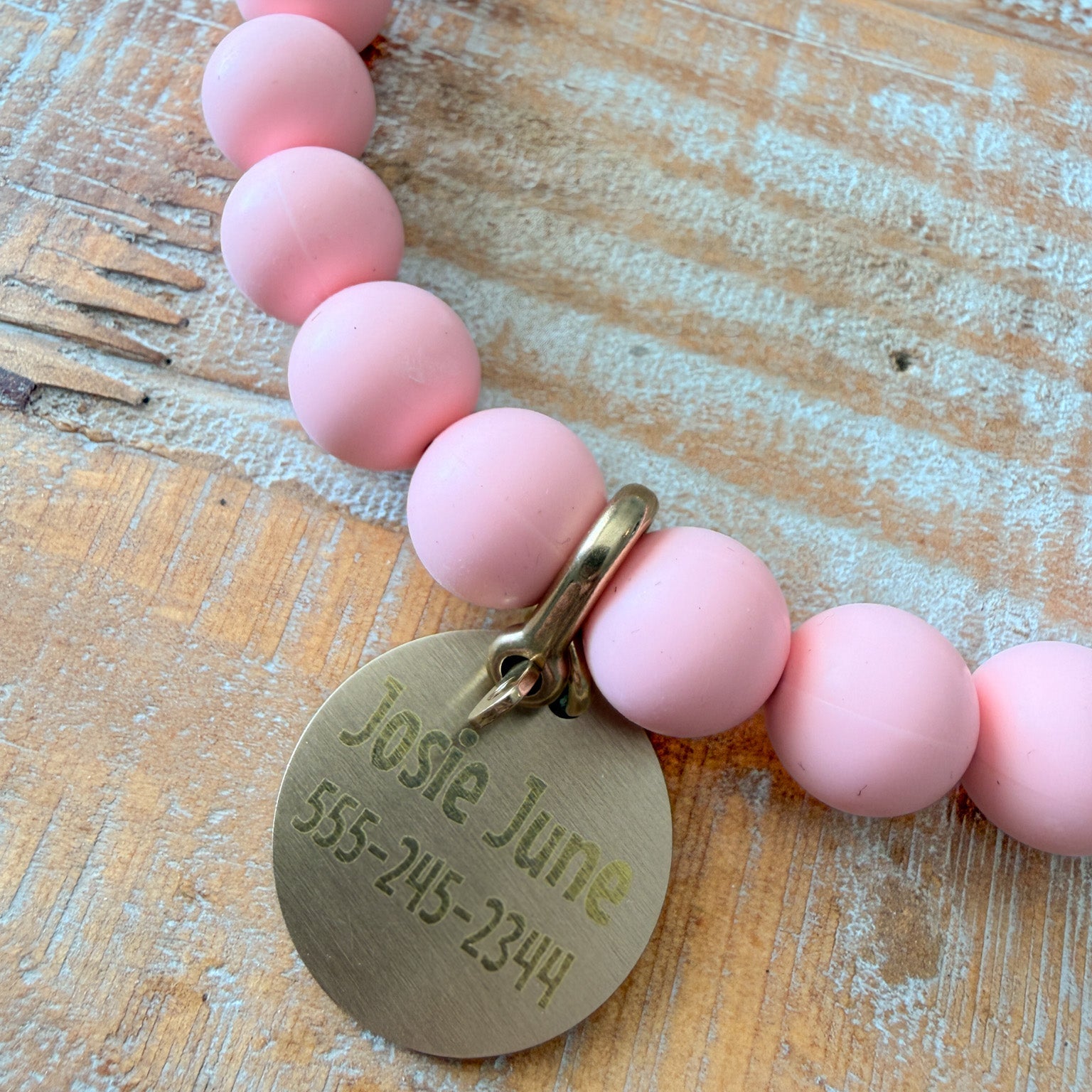 Light Pink Dog Bead Necklace- Personalized ID Tag