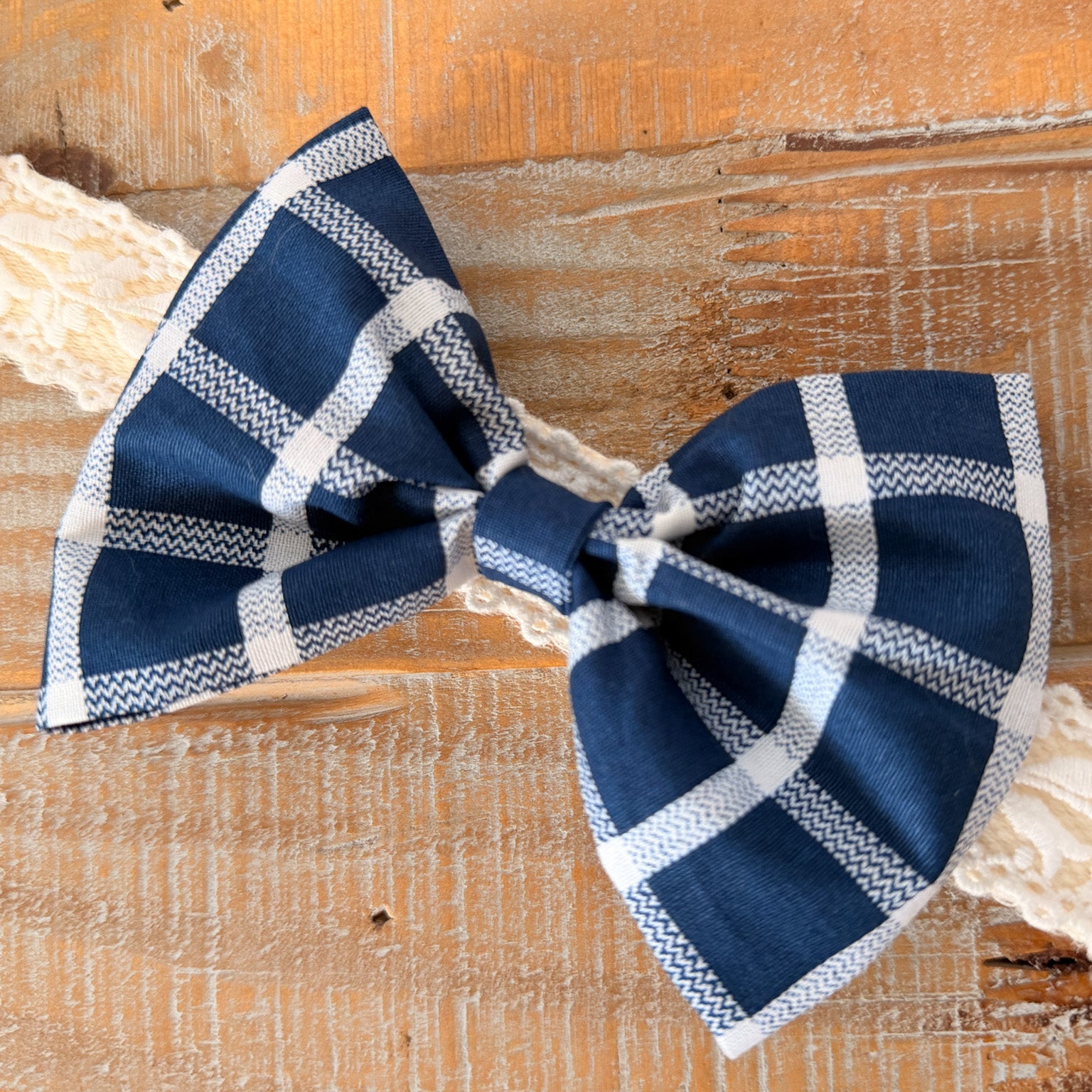 Navy Plaid Dog Bow tie, Collar Slide
