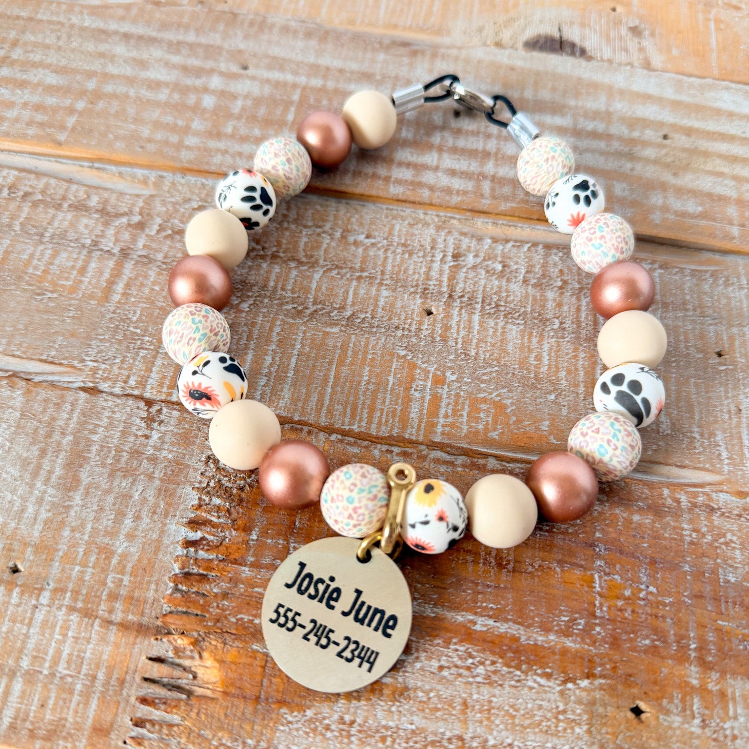 Paw Print Bead Necklace with ID Tag