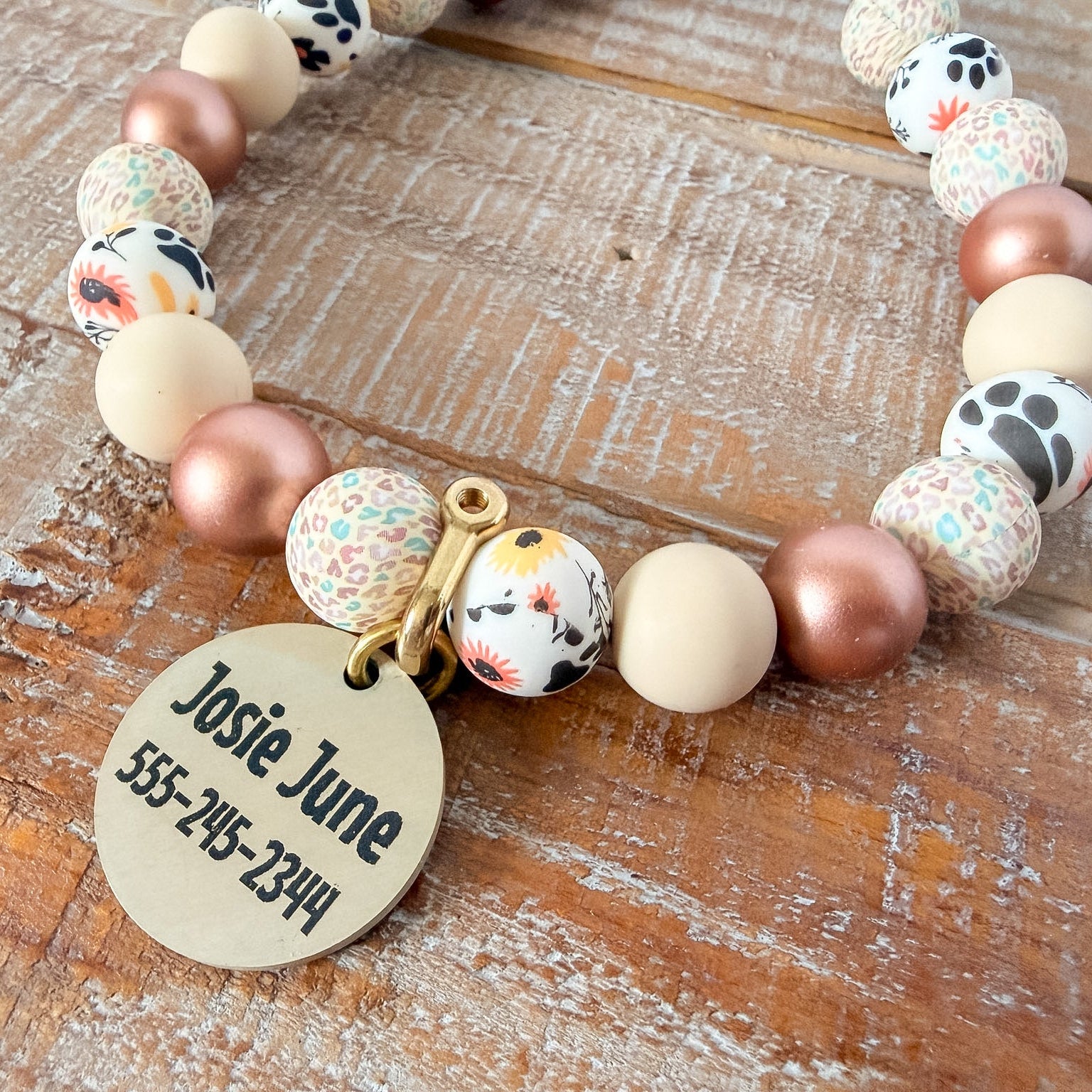 Paw Print Bead Necklace with ID Tag