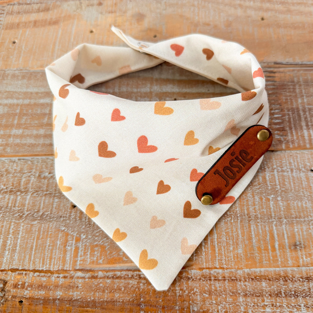 Ombre Hearts Personalized Pet Bandana with Leather Name Tag