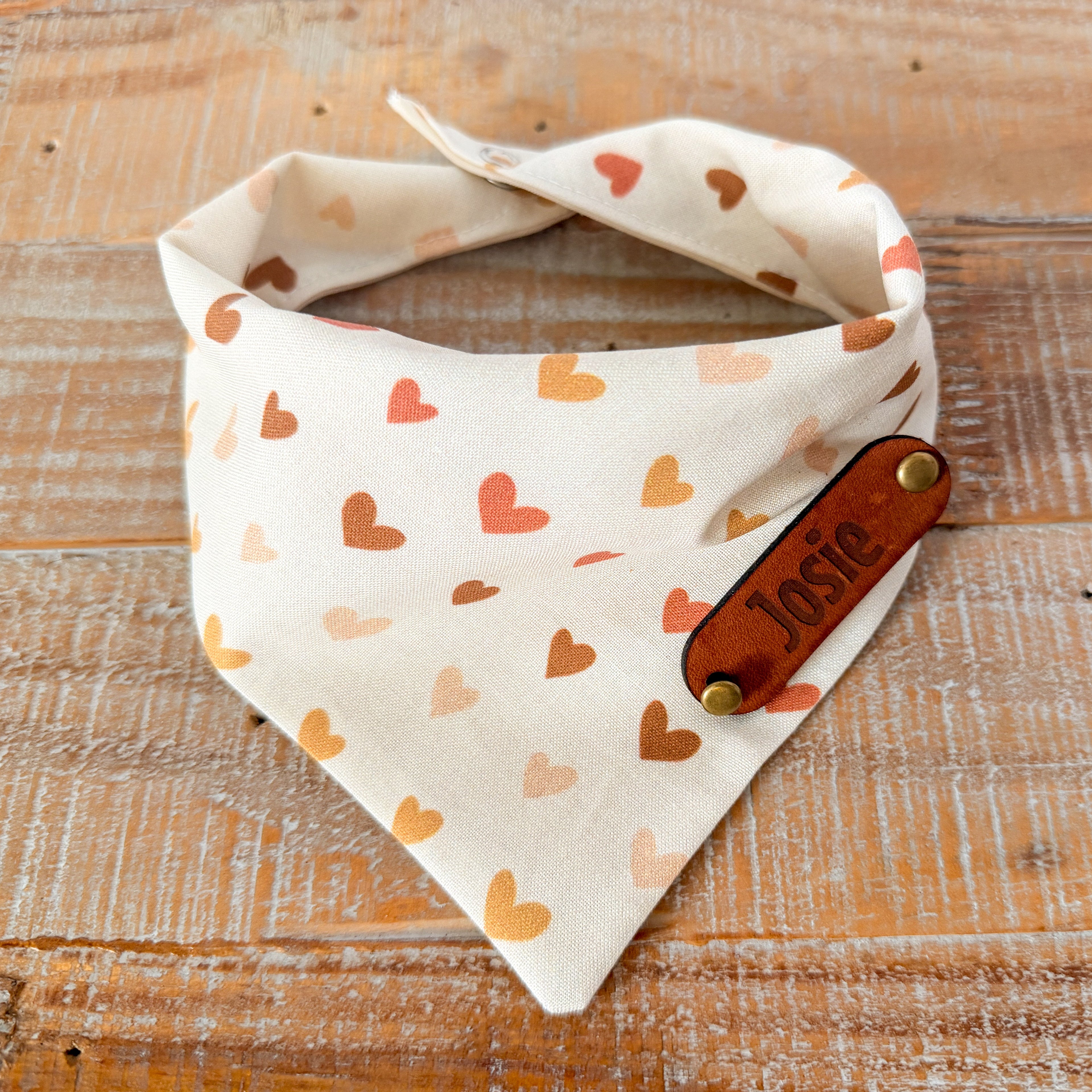 Ombre Hearts Personalized Pet Bandana with Leather Name Tag