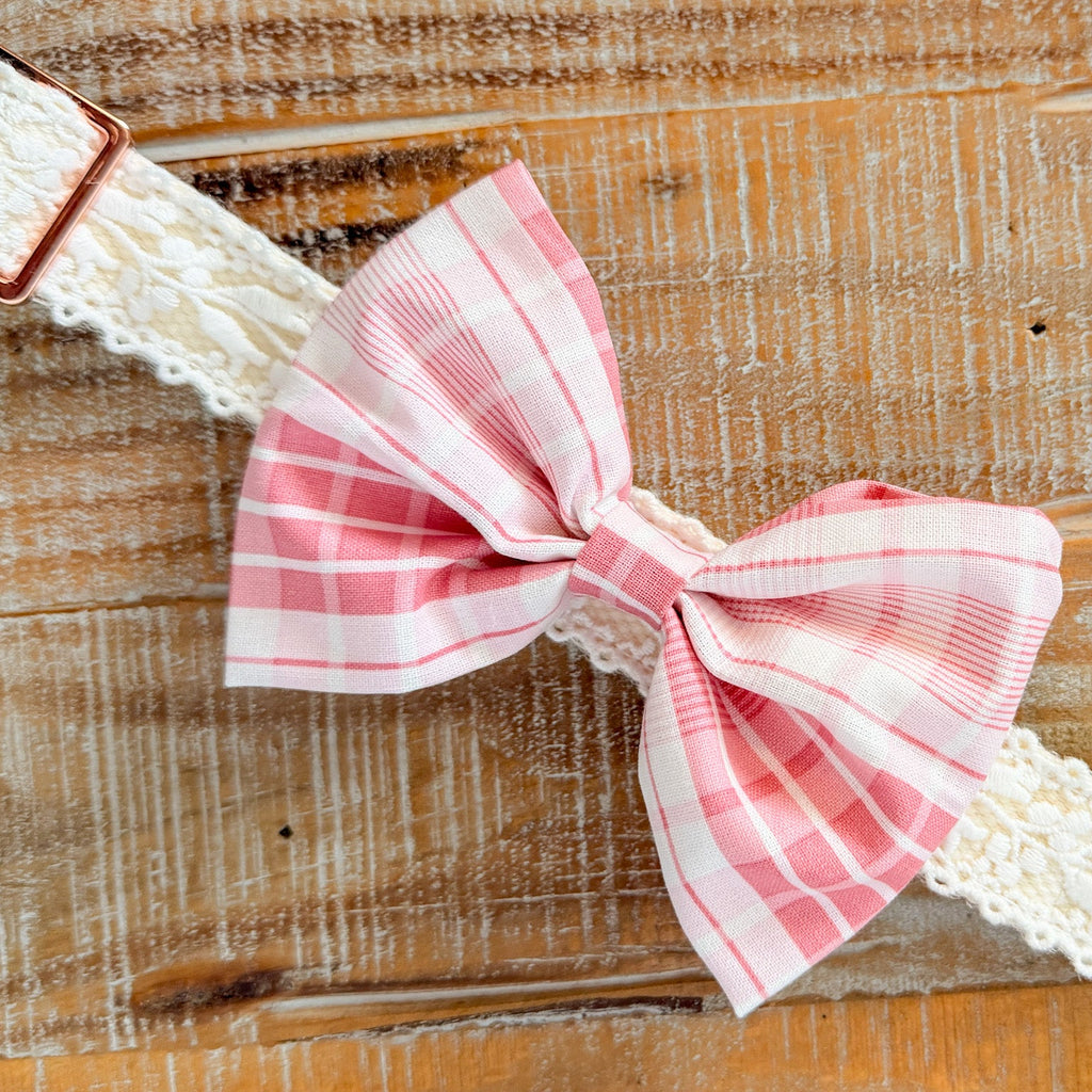 Pink Plaid Dog Bow tie, Collar Slide