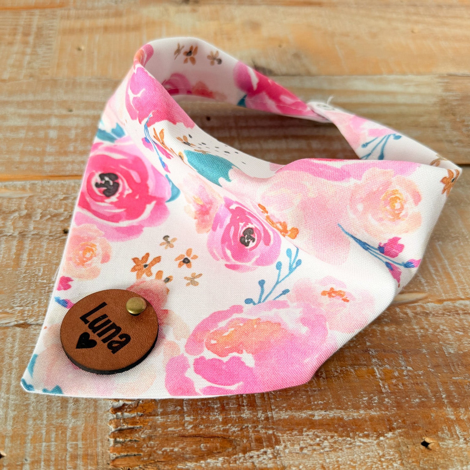 Punchy Florals Personalized Pet Bandana with Leather Name Tag