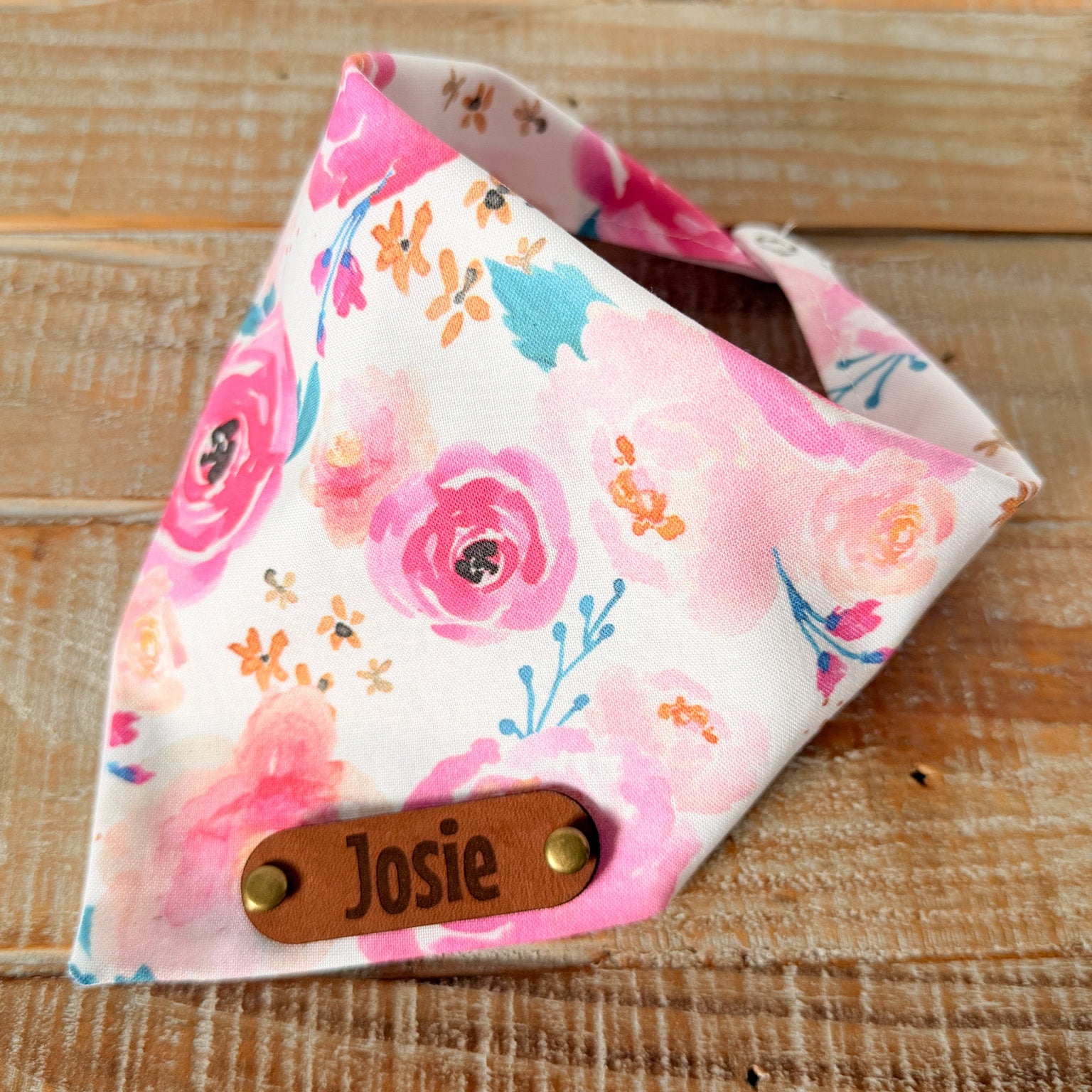 Punchy Florals Personalized Pet Bandana with Leather Name Tag