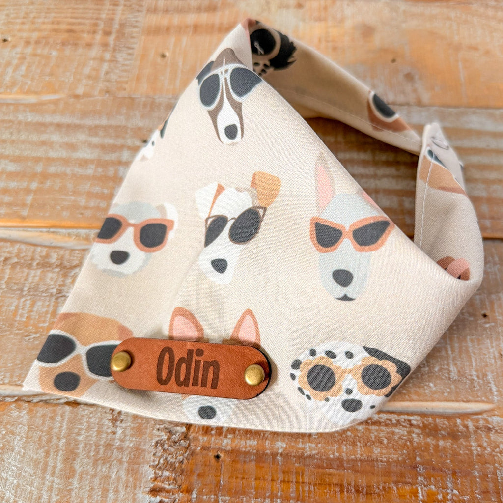 Pups in Sunnies Personalized Pet Bandana with Leather Name Tag