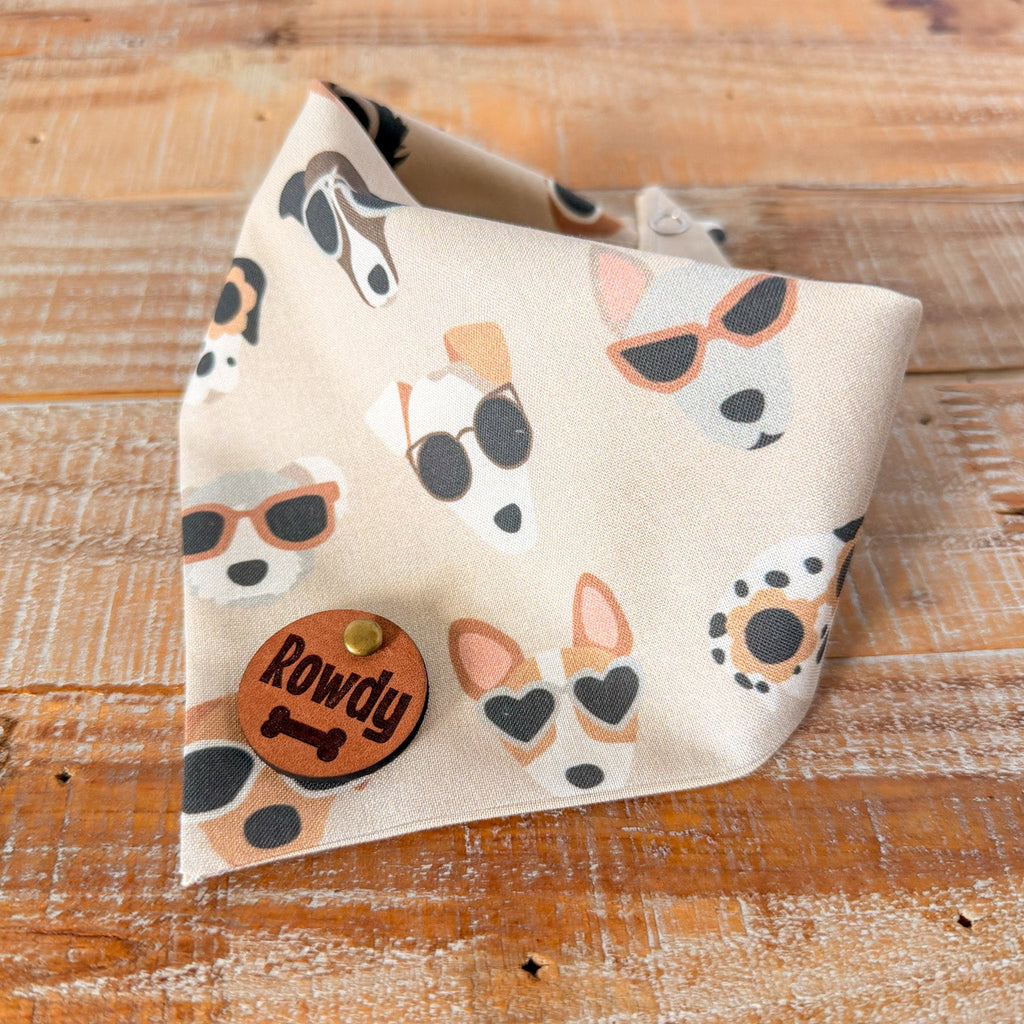 Pups in Sunnies Personalized Pet Bandana with Leather Name Tag